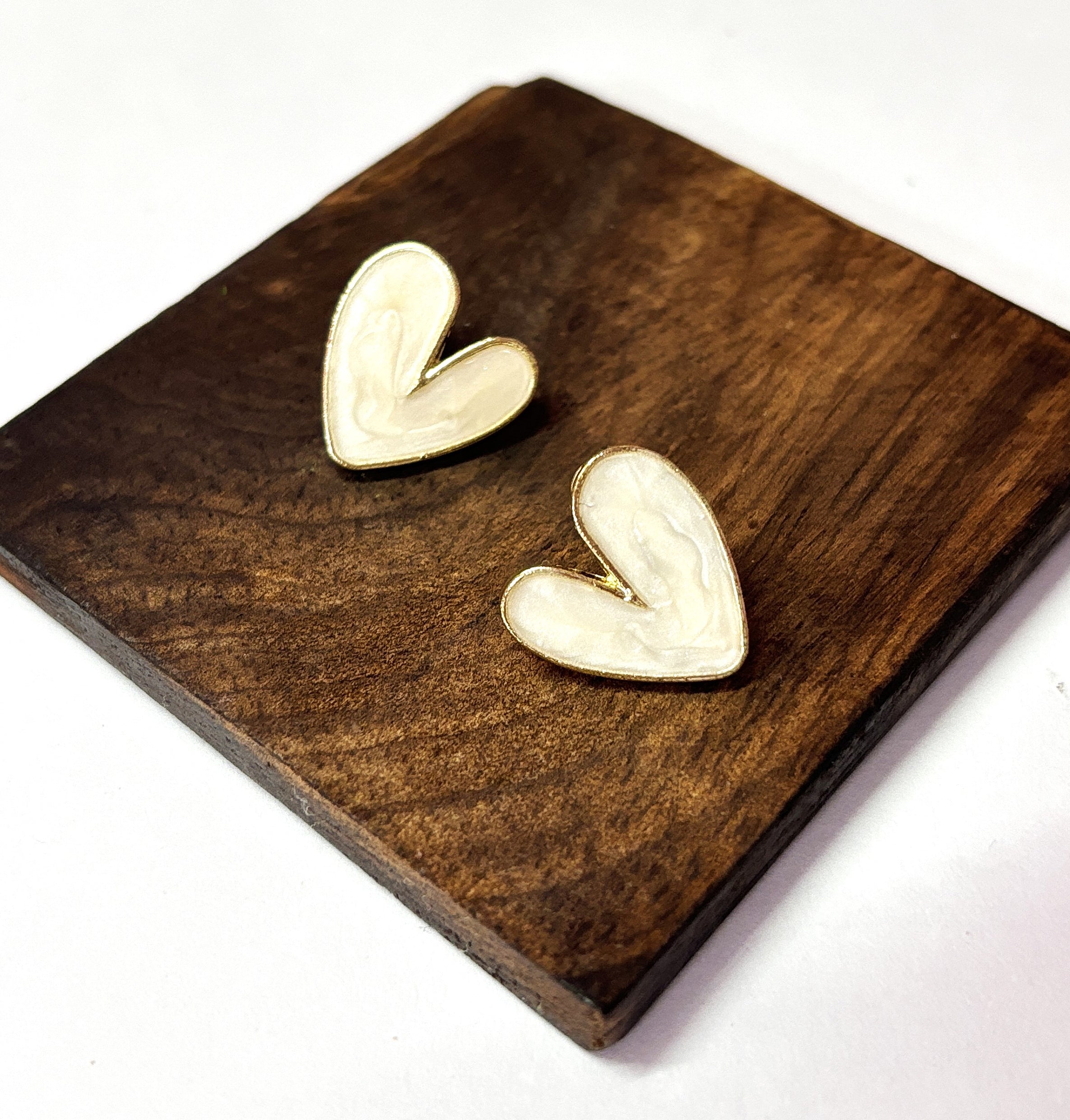 White Colour Heart Shape Studs Earrings