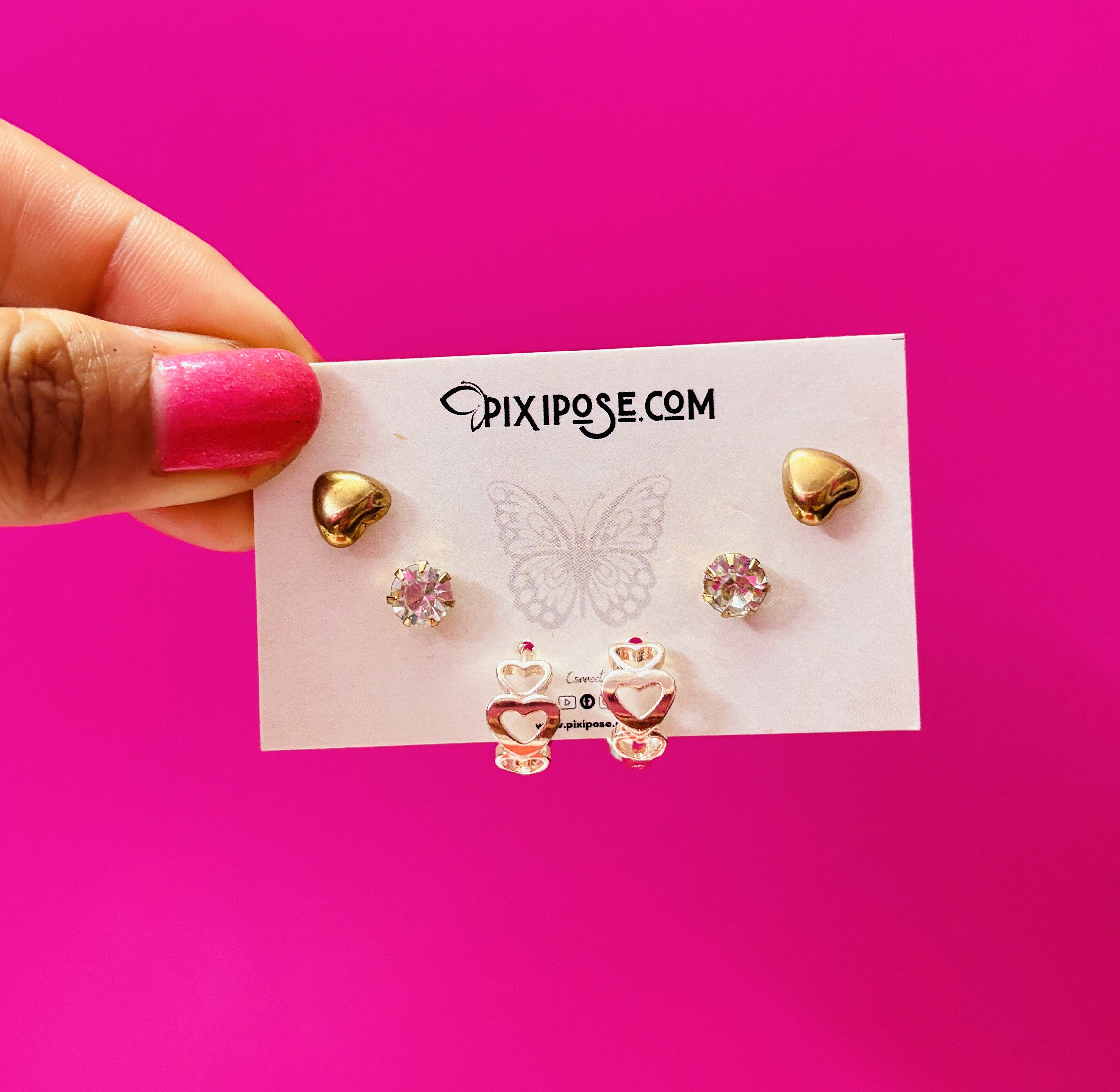 Heart & Stone Stud Earrings Set – 3 Pairs Cute Daily Earrings