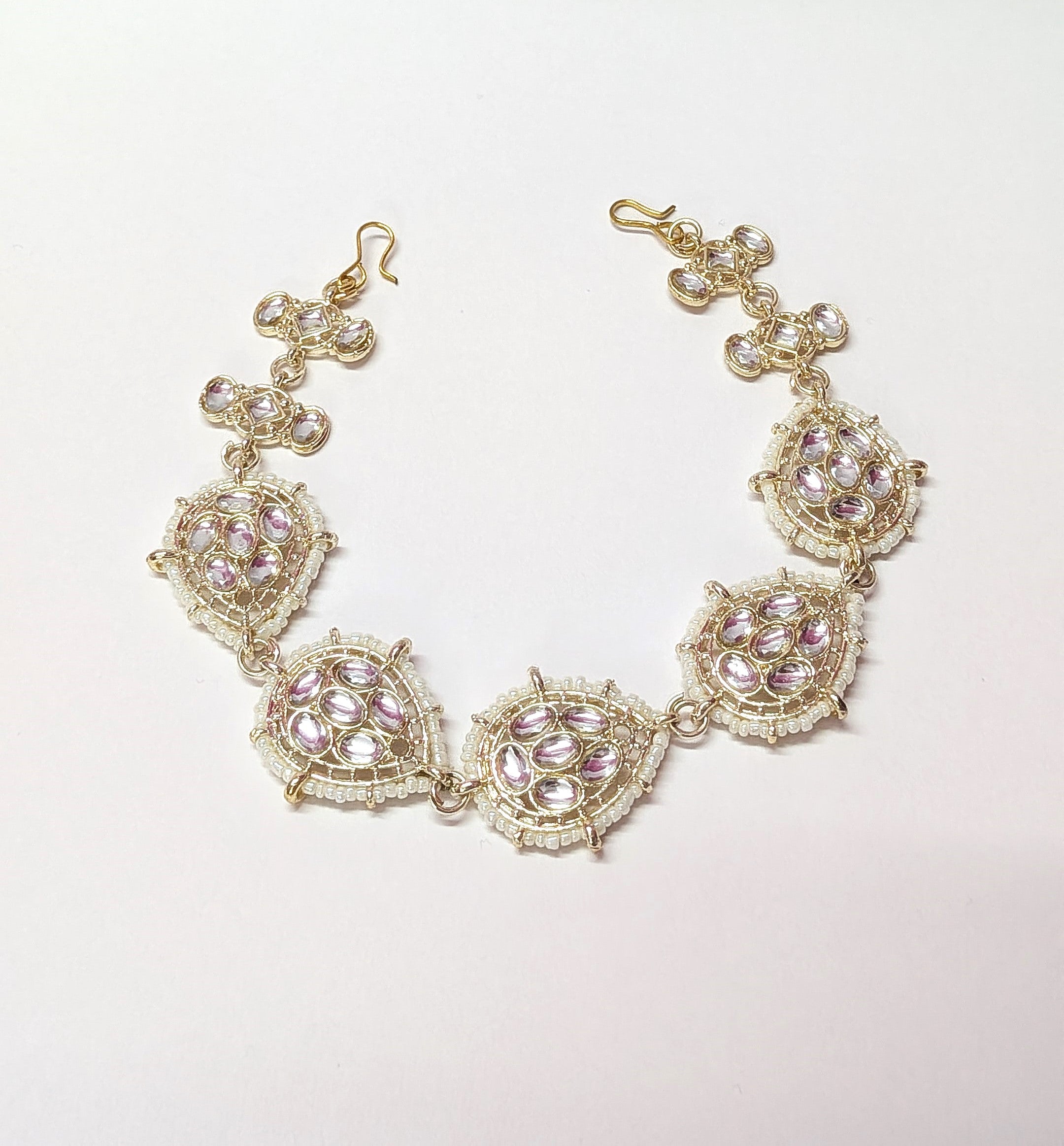 White Pearl & Stone Mattha Patti – Ethnic Bridal Hair Accessory for Women