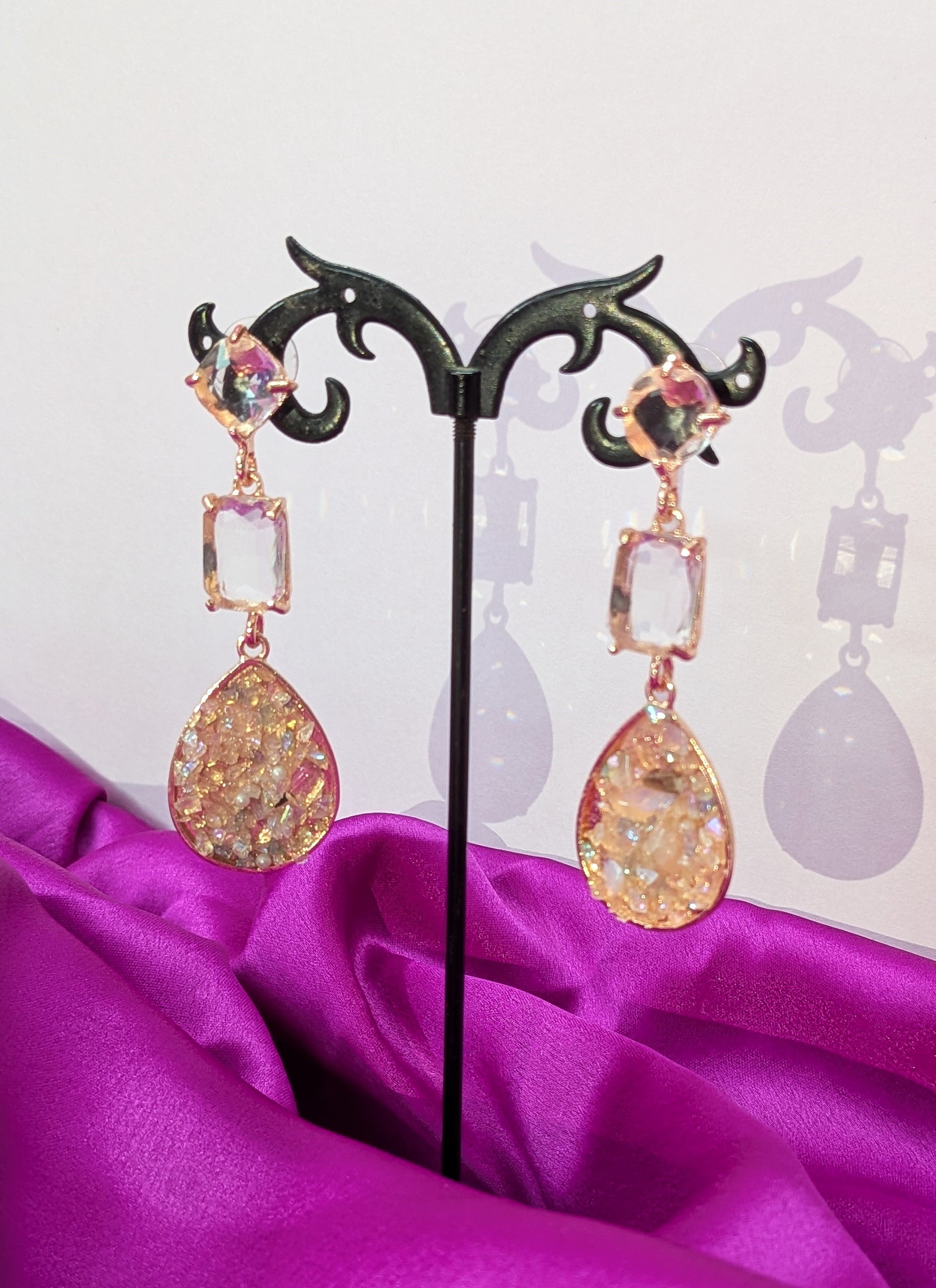 Long Rhinestone Teardrop Dangler Design Earrings(WHITE)