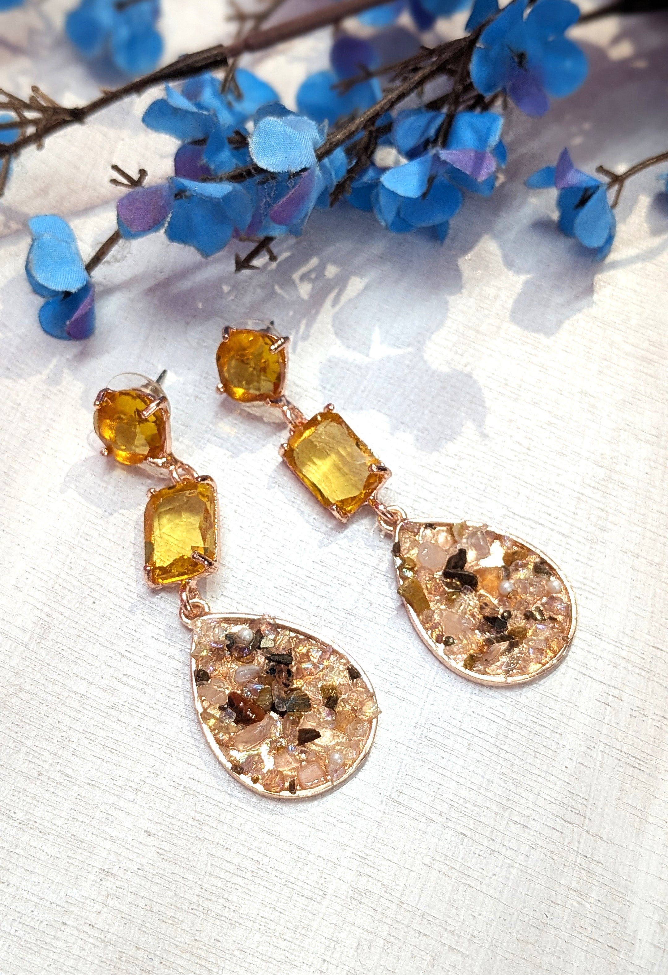 Yellow Rhinestone Teardrop Dangler Earrings – Long Statement Earrings for Women