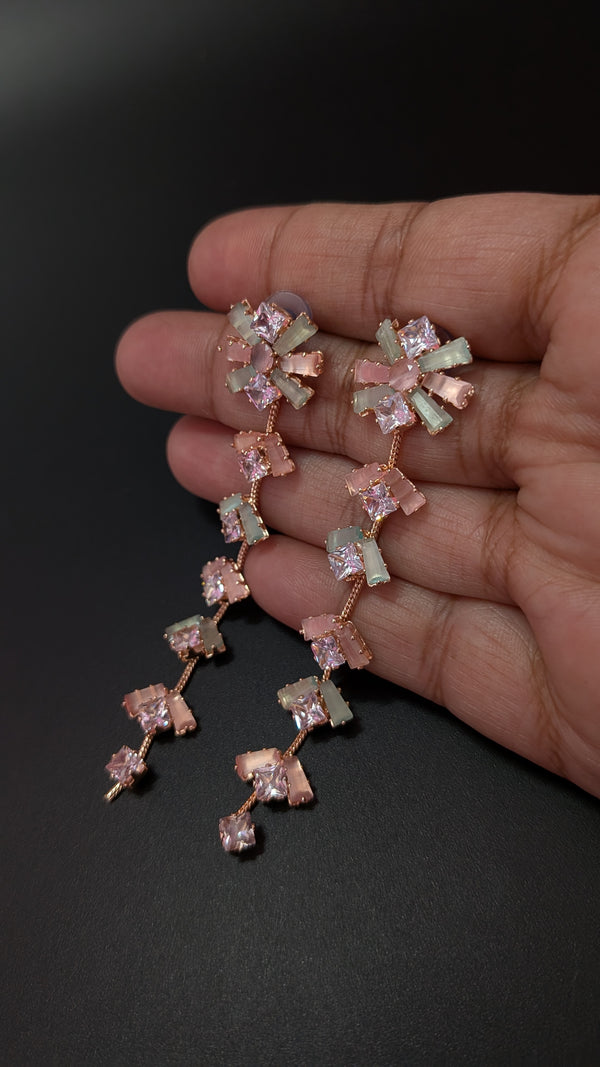 Dreamy Pastel Bloom Long Earrings – Rose Gold Finish