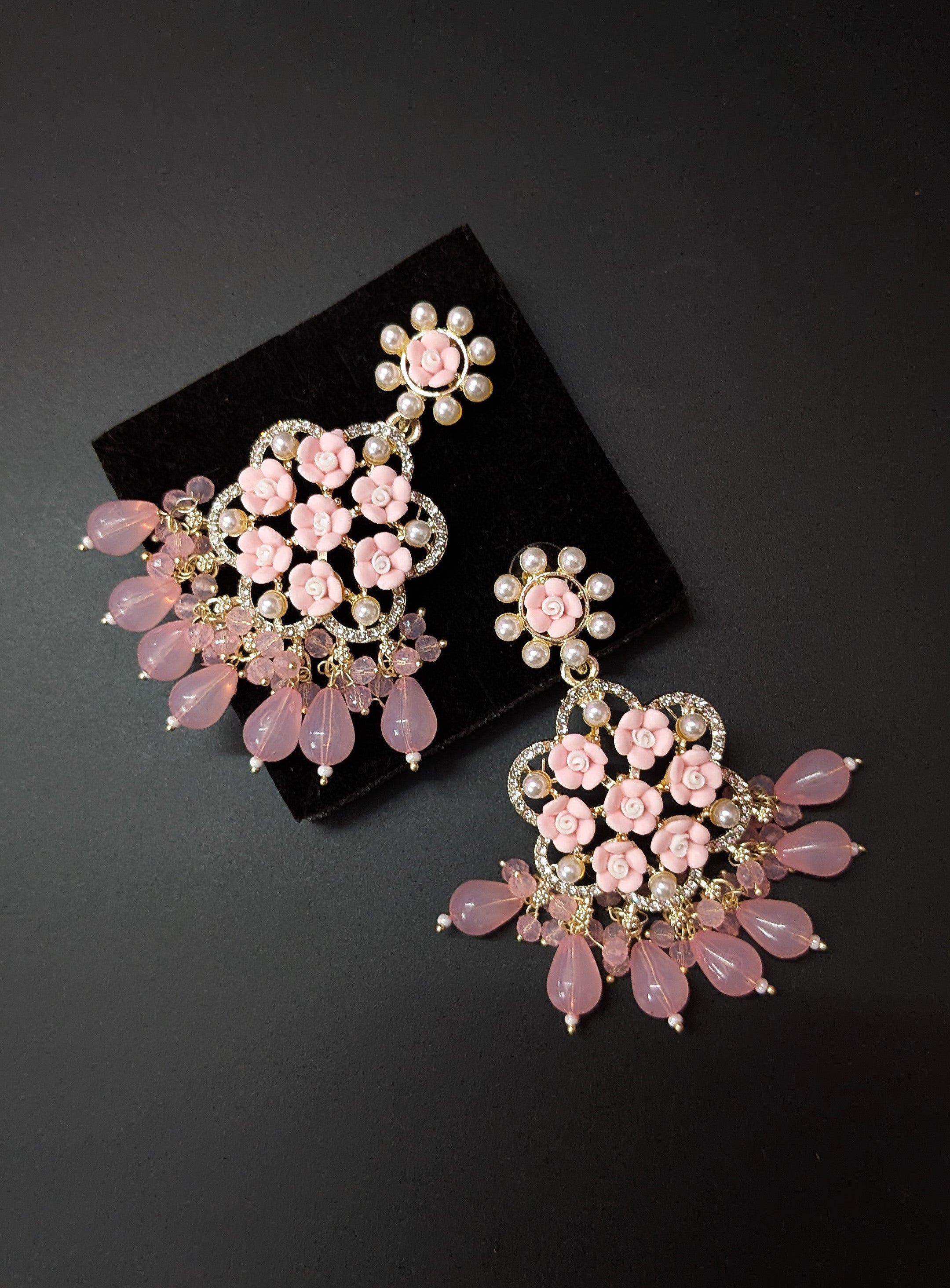 Blush Bloom Jhumka – PINK Floral Elegance with Pearly Grace