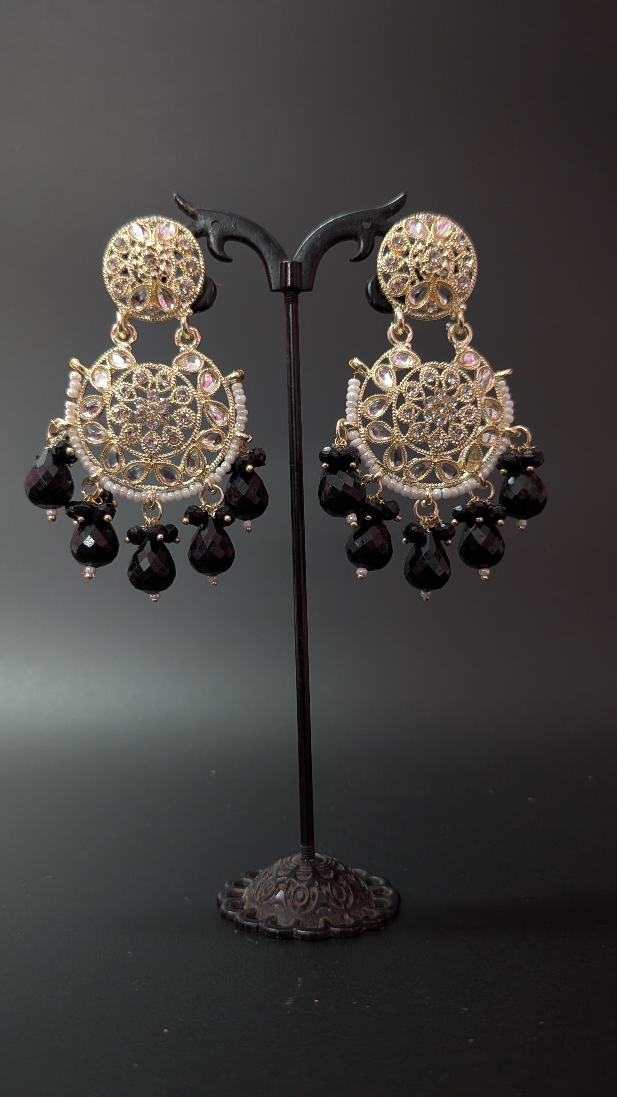 Long Designer Beads Chand Bali Earrings – Festive Ethnic Glam for Women