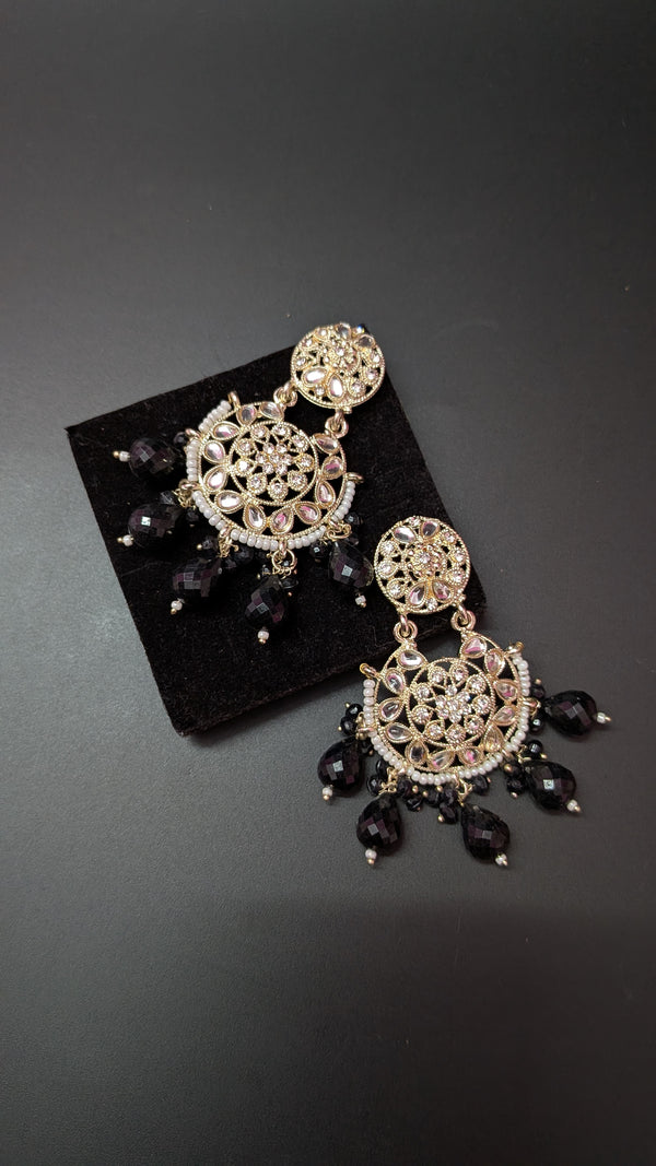 Long Designer Beads Chand Bali Earrings – Festive Ethnic Glam for Women