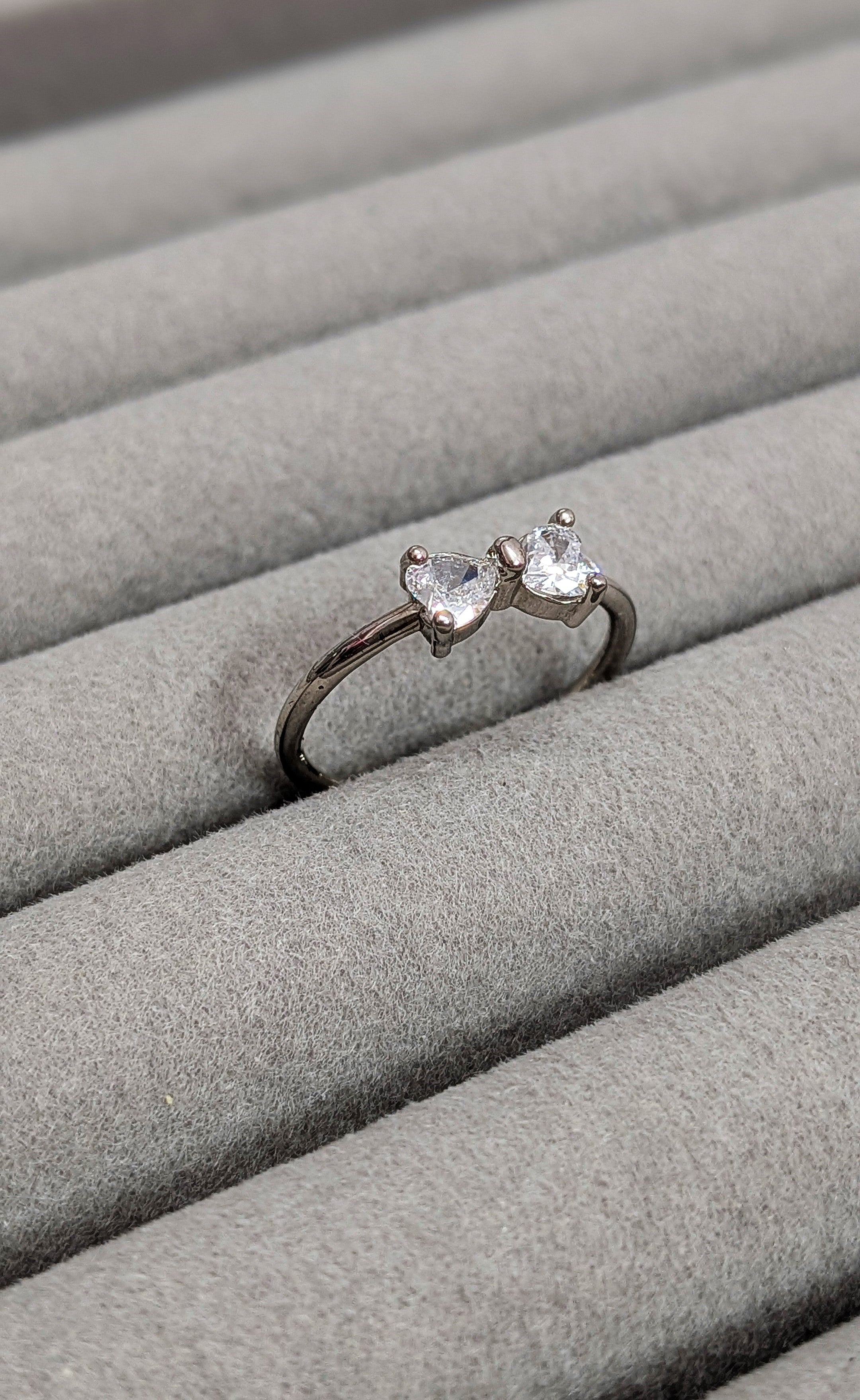 Radiant Crystal Bow Silver Adjustable Ring with Dainty