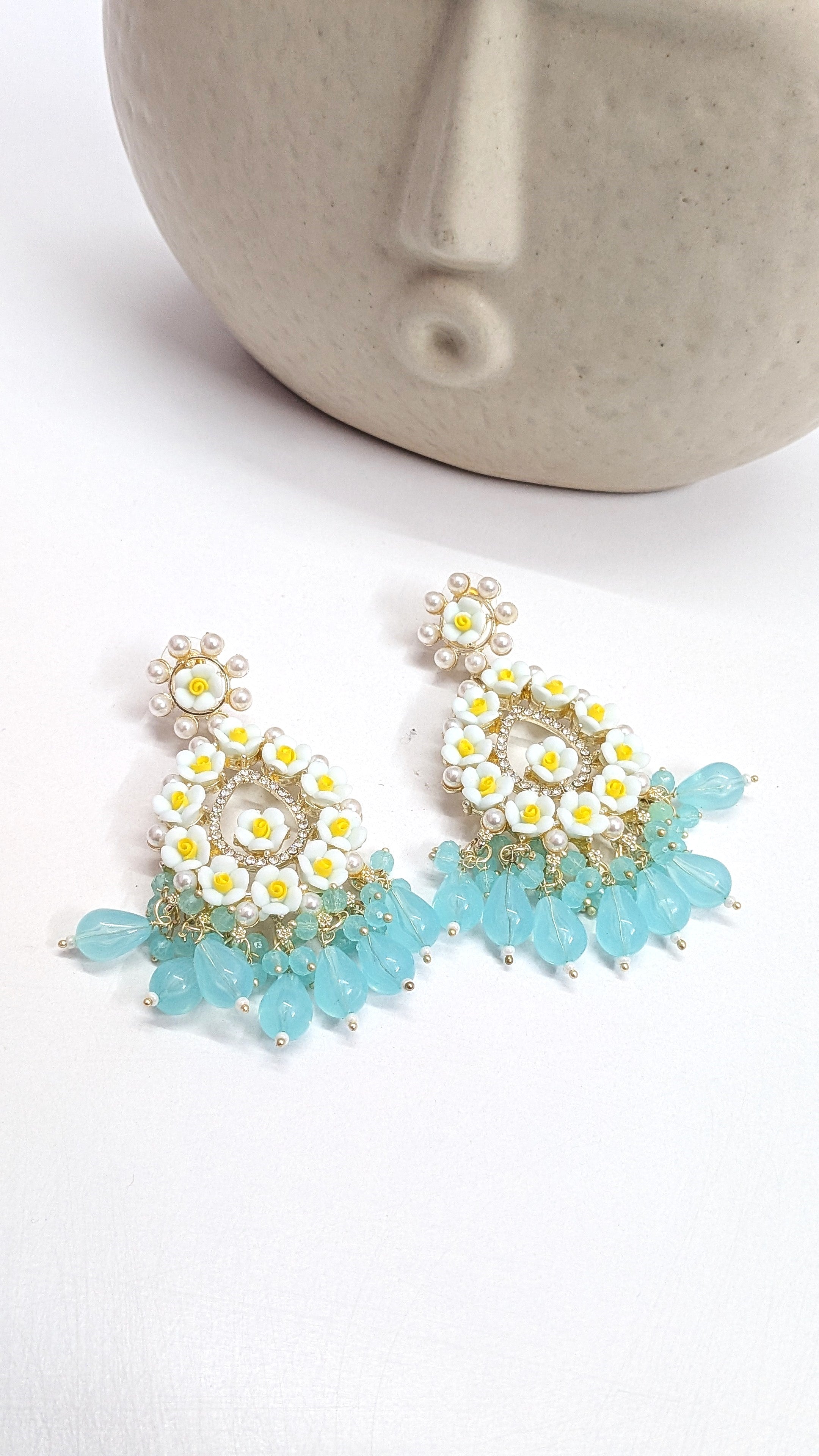 Dreamy Blue Sparkling Crystal Long Beads Earrings