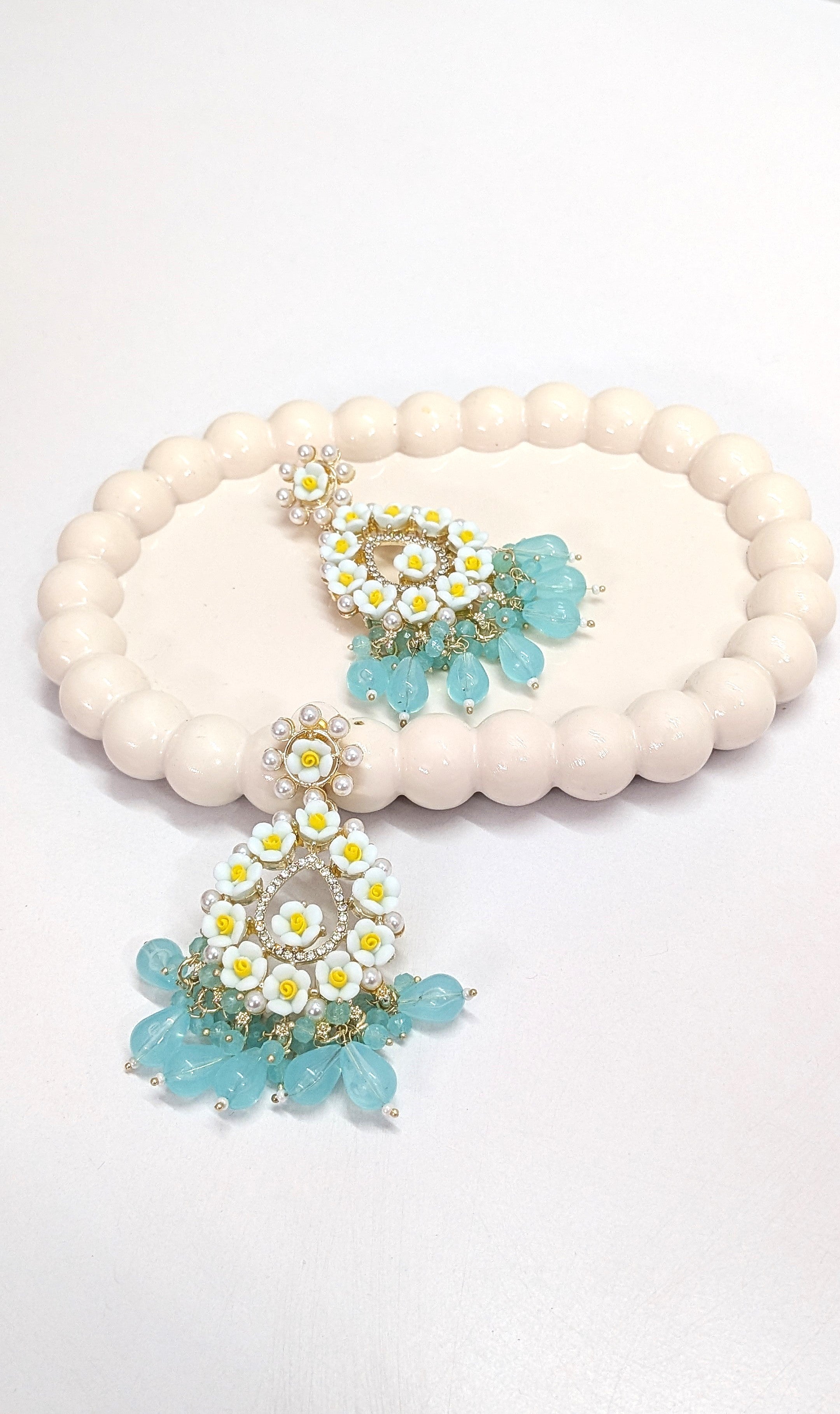 Dreamy Blue Sparkling Crystal Long Beads Earrings