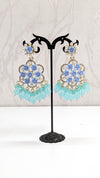 Floral Sea blue Long Dangler Designer Earrings