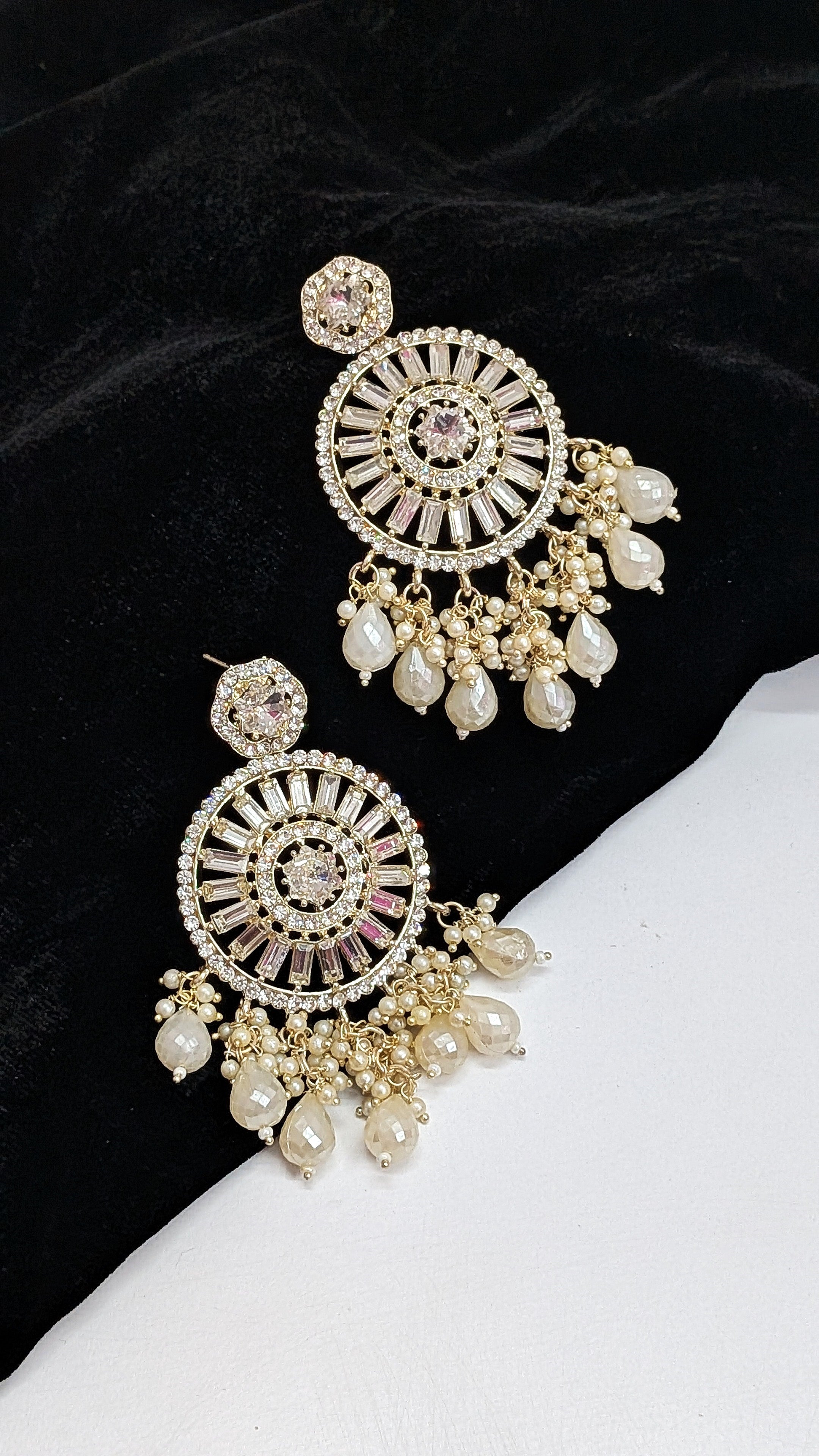 Dreamy Beige Sparkling Crystal Long Beads Earrings