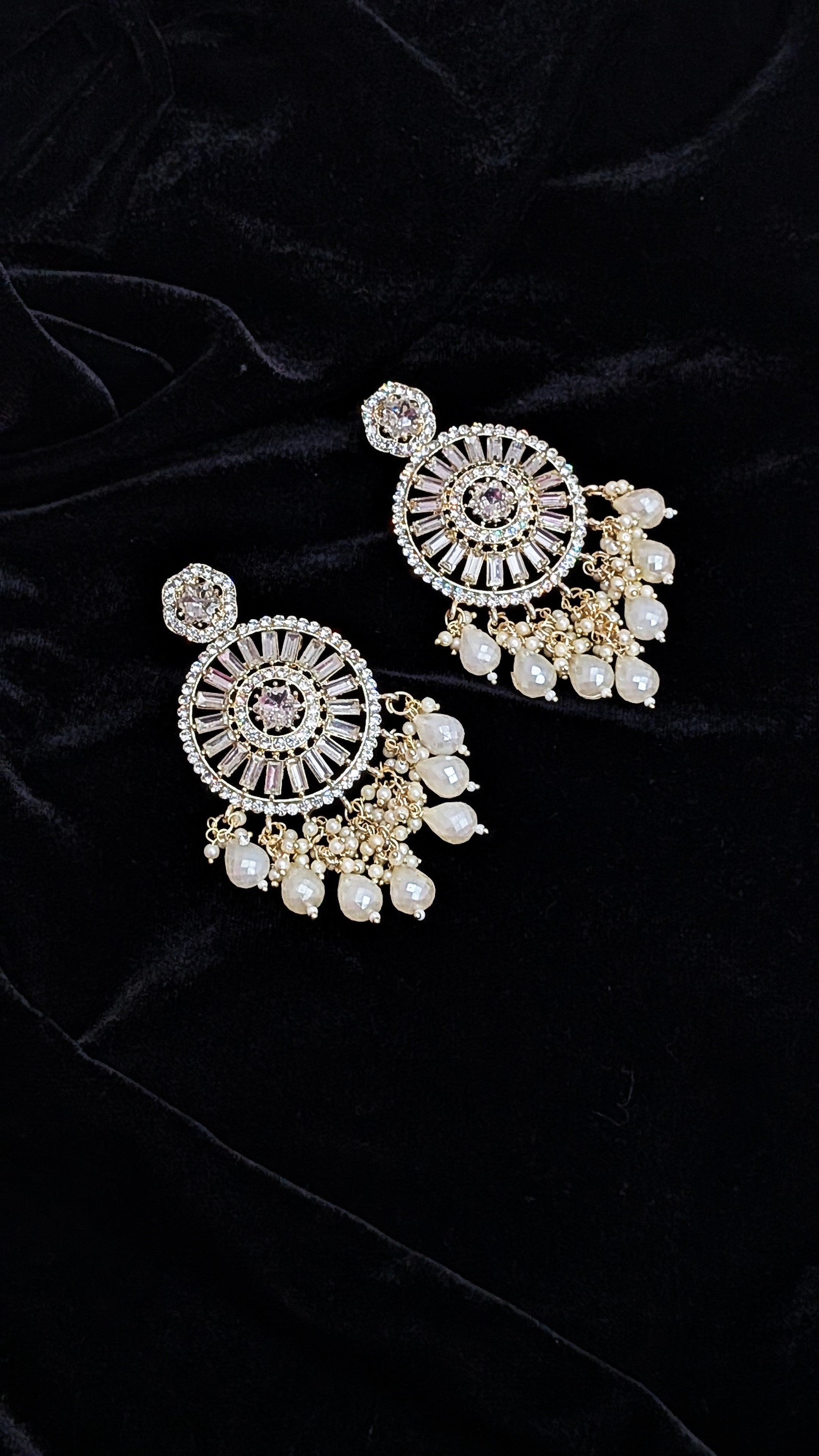 Dreamy Beige Sparkling Crystal Long Beads Earrings