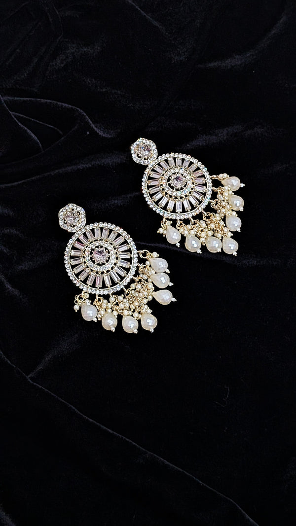 Dreamy Beige Sparkling Crystal Long Beads Earrings