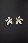 White Orchid Enamel Flower Earrings – Elegant Floral Studs