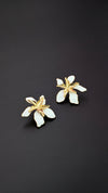 White Orchid Enamel Flower Earrings – Elegant Floral Studs