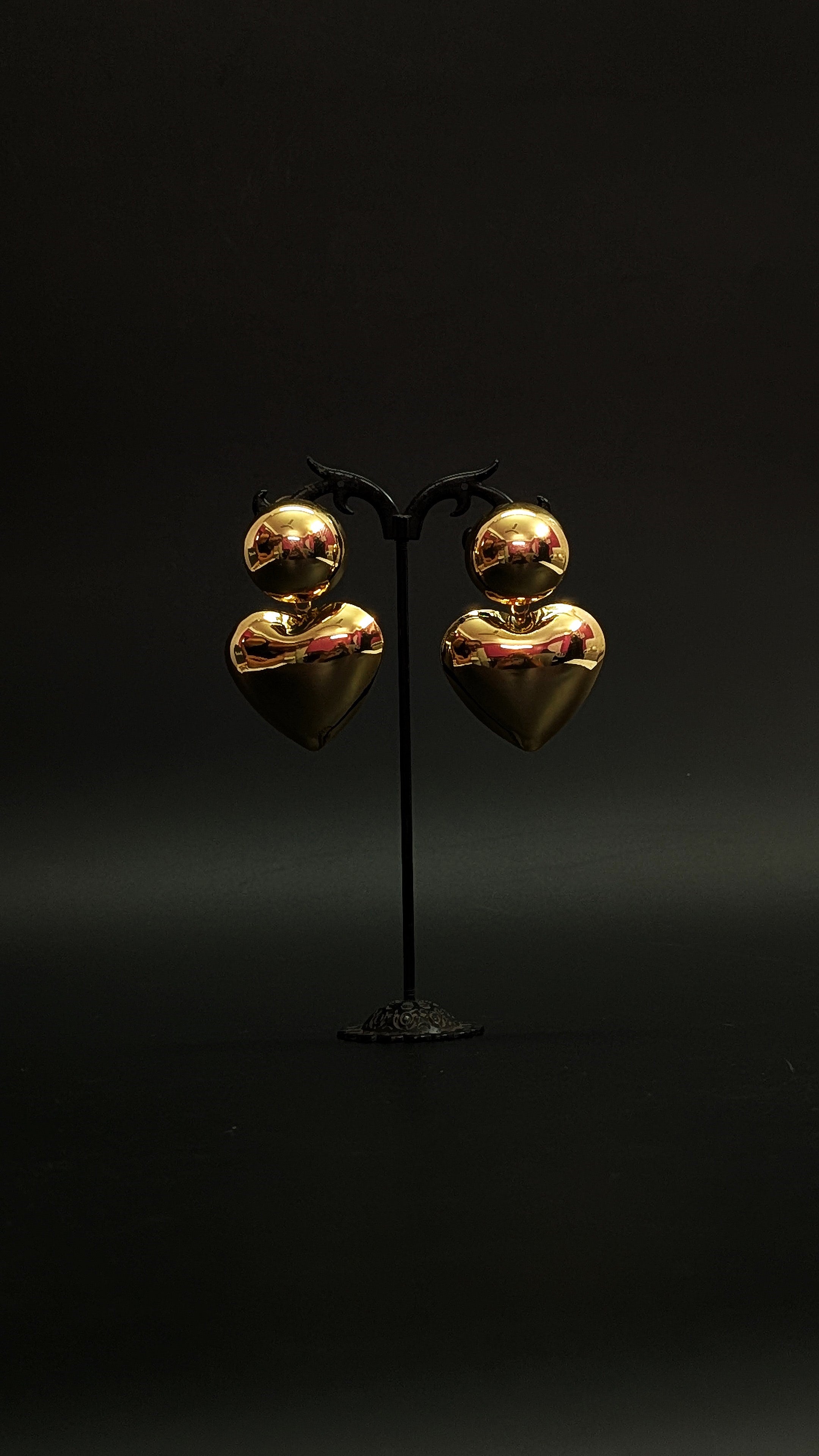 Glossy Gold Heart Drop Earrings