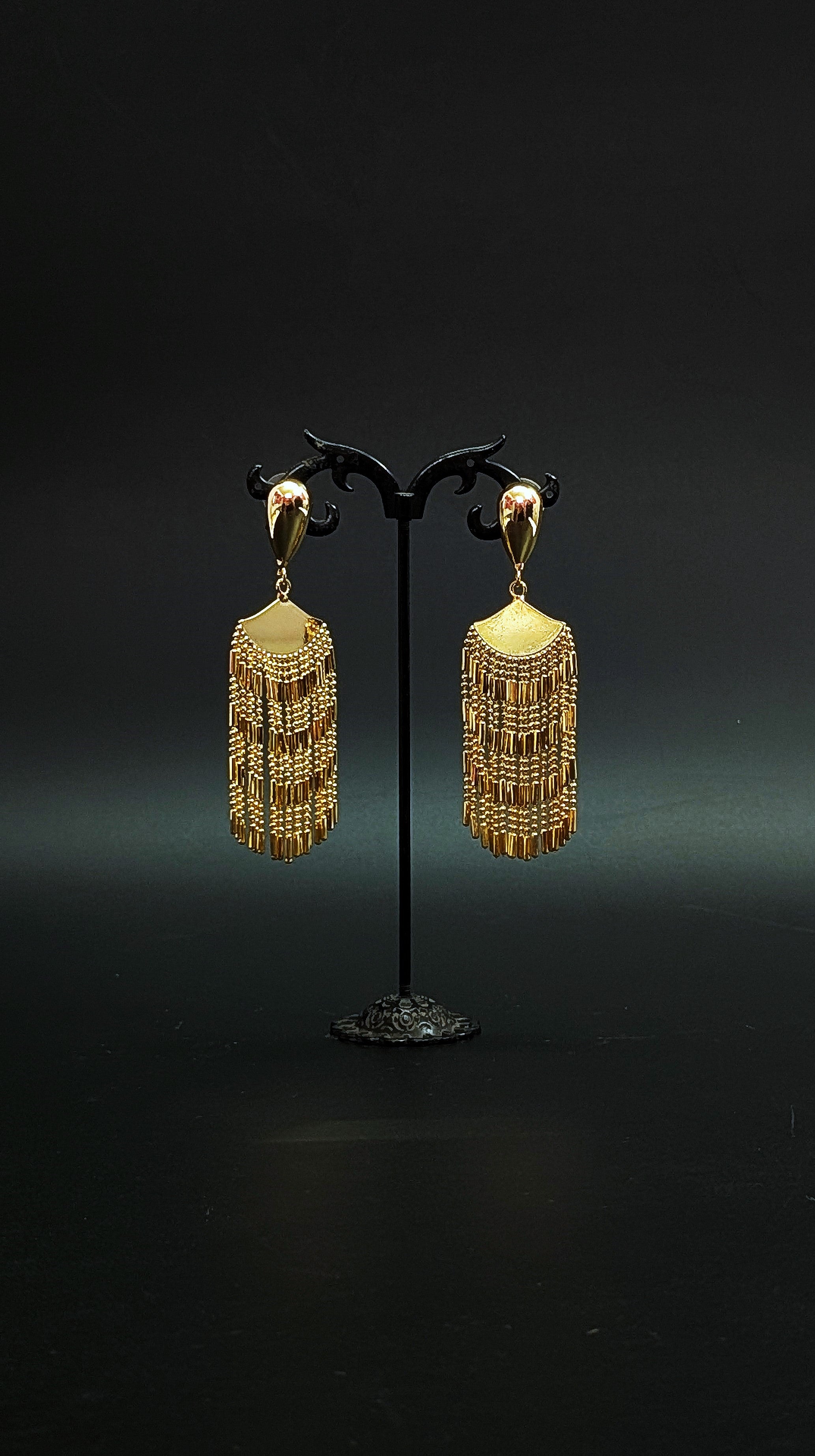 Bold Glam Golden Tassel Dangler Earrings