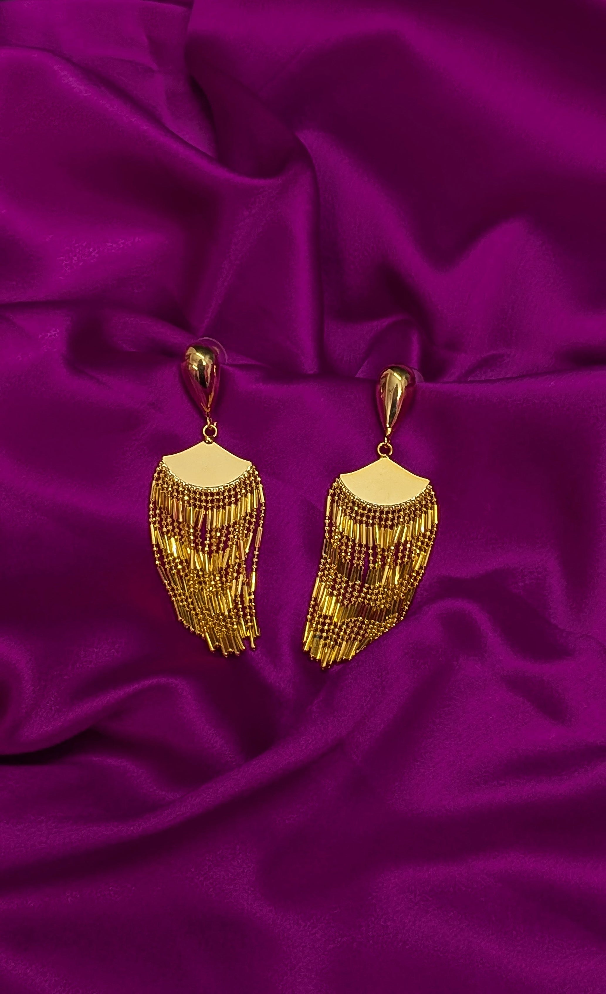 Bold Glam Golden Tassel Dangler Earrings