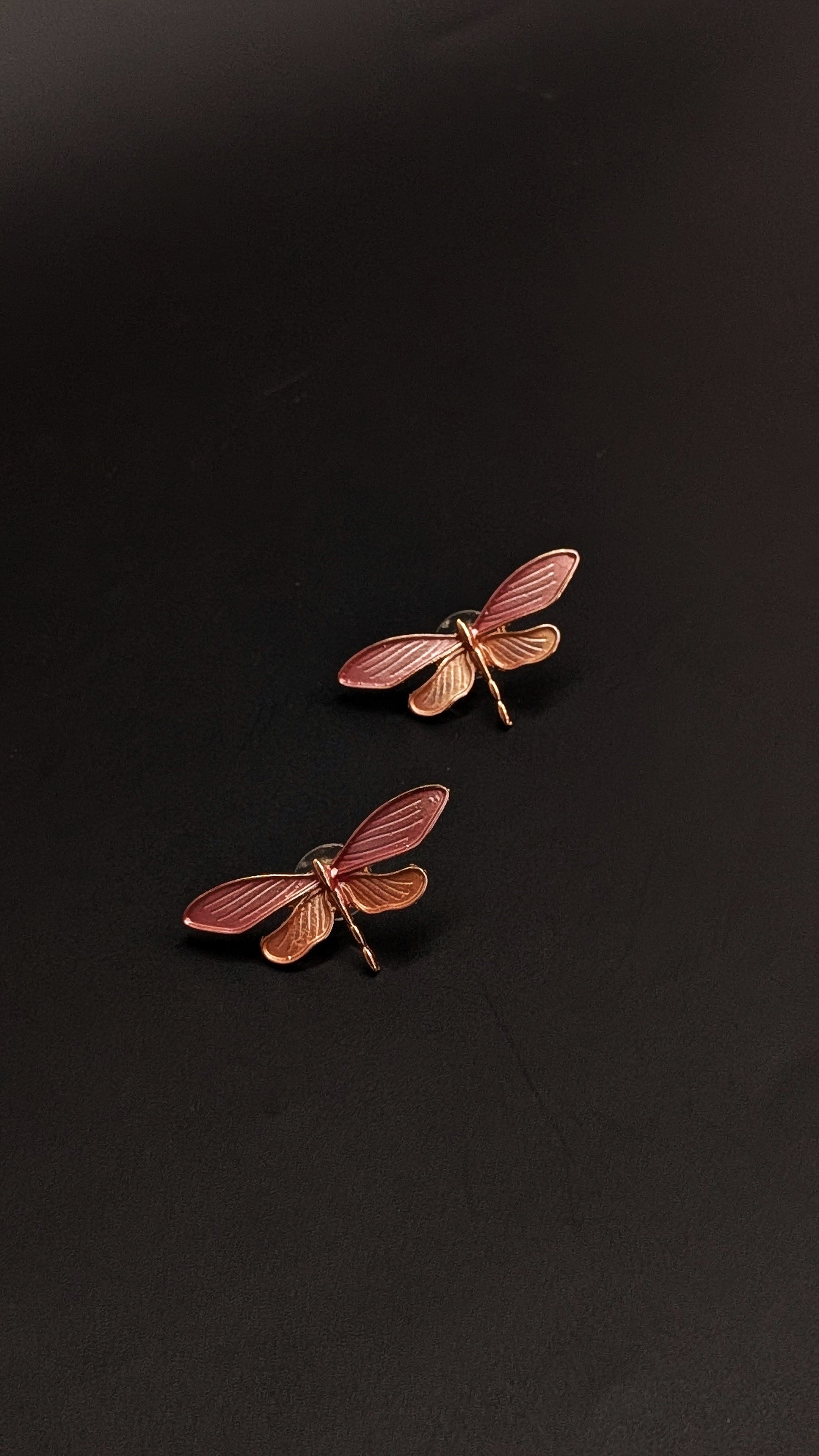 Pink Dragonfly Enamel Stud Earrings