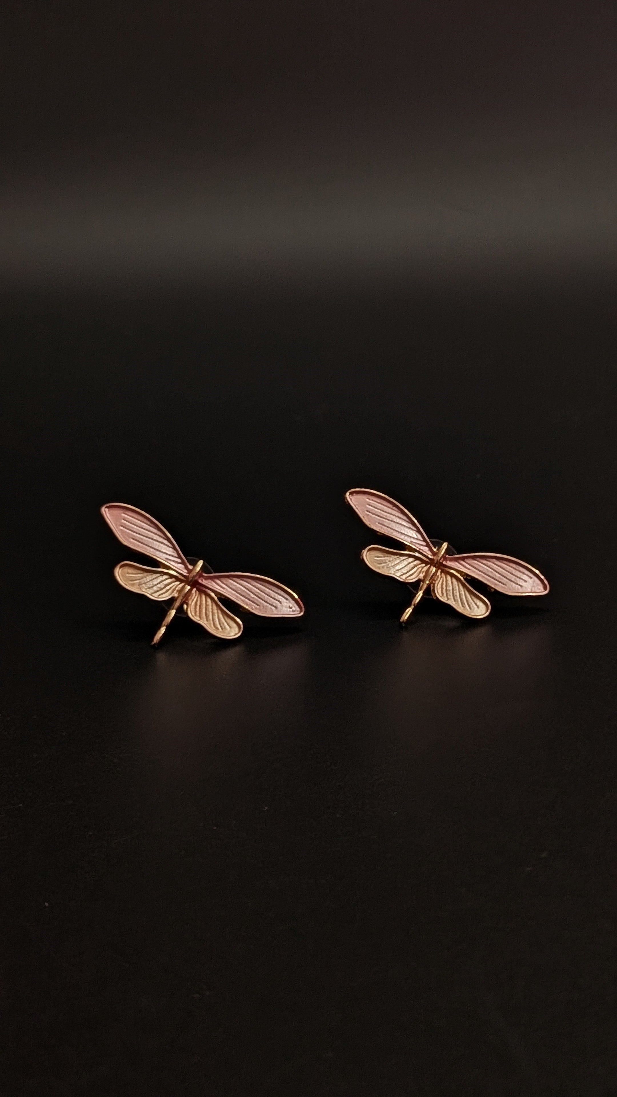 Pink Dragonfly Enamel Stud Earrings