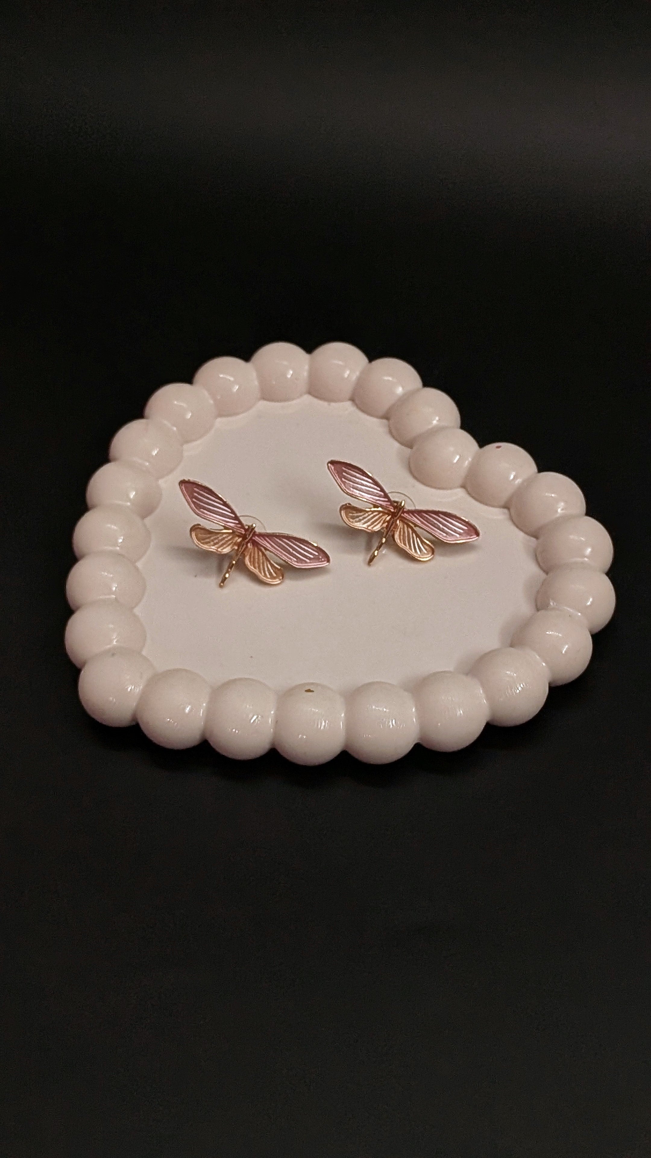 Pink Dragonfly Enamel Stud Earrings