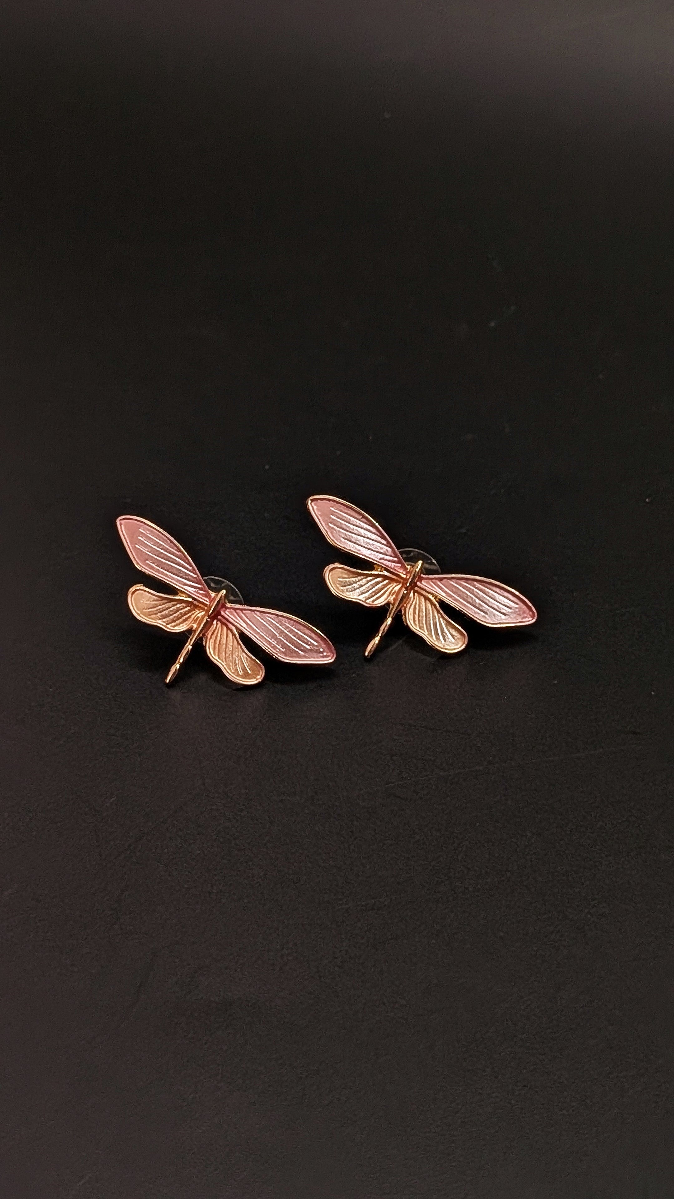 Pink Dragonfly Enamel Stud Earrings
