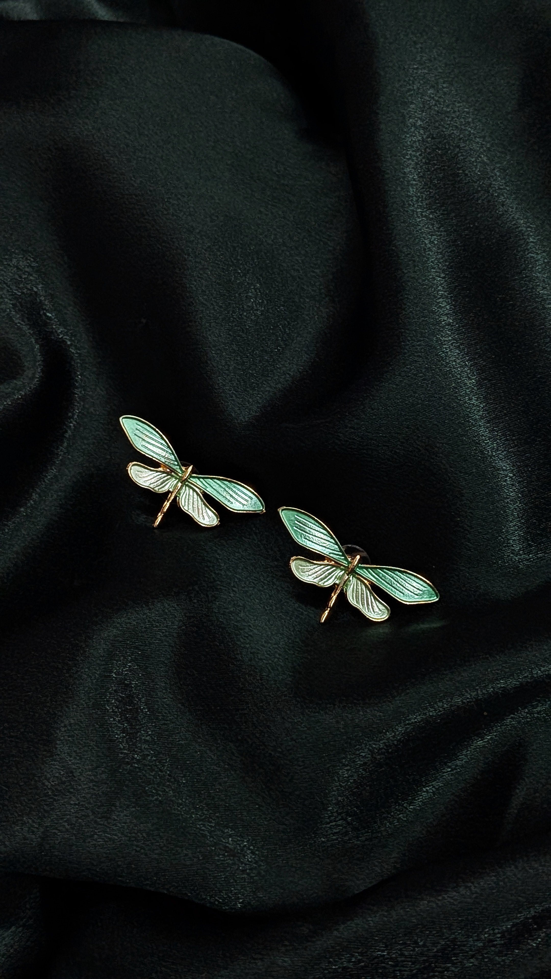 Green Dragonfly Enamel Stud Earrings