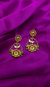 Sunflower Drop Earrings with Bee & Green Leaf