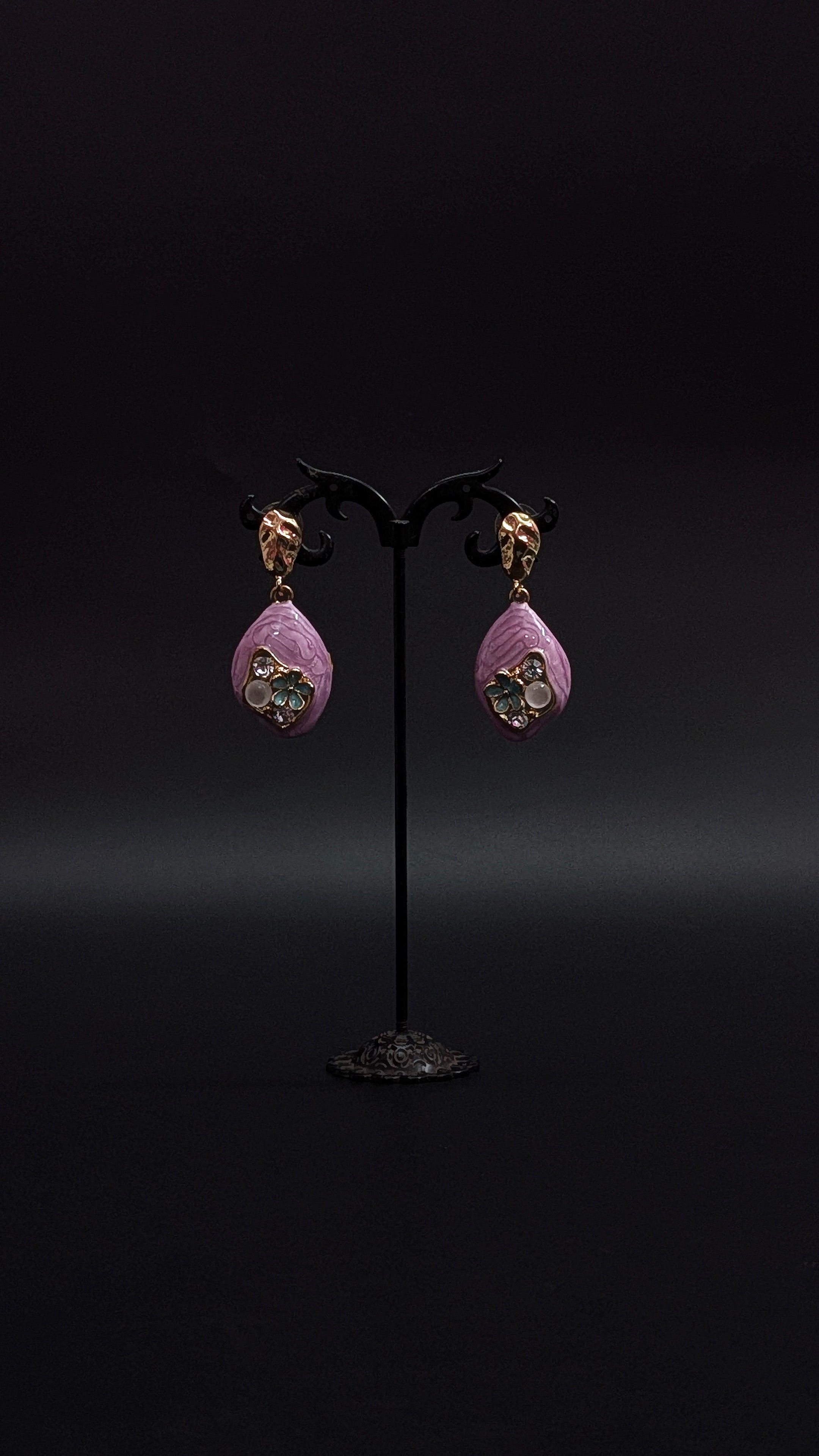 Lavender Textured Drop Earrings with Crystal & Pearl Accents