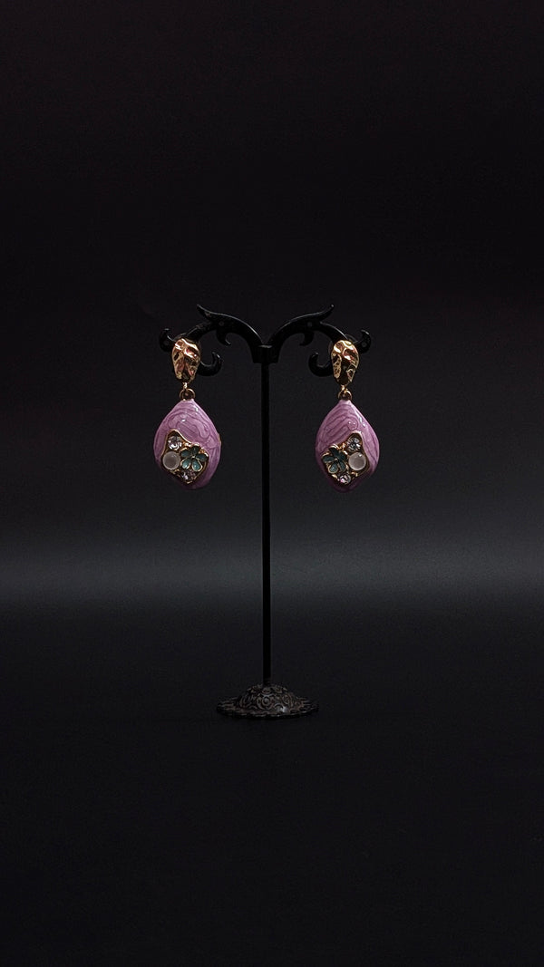 Lavender Textured Drop Earrings with Crystal & Pearl Accents