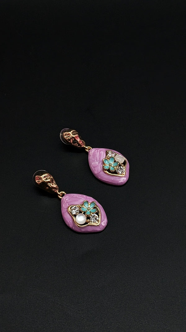 Lavender Textured Drop Earrings with Crystal & Pearl Accents