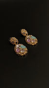 Multicolor Stone-Studded Oval Drop Earrings – Golden Finish