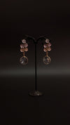 Elegant Leaf Crystal Drop Earrings – Pink & Grey