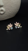 Pink Floral Crystal Stud Earrings with Pastel Stones – Elegant Daily & Party Wear