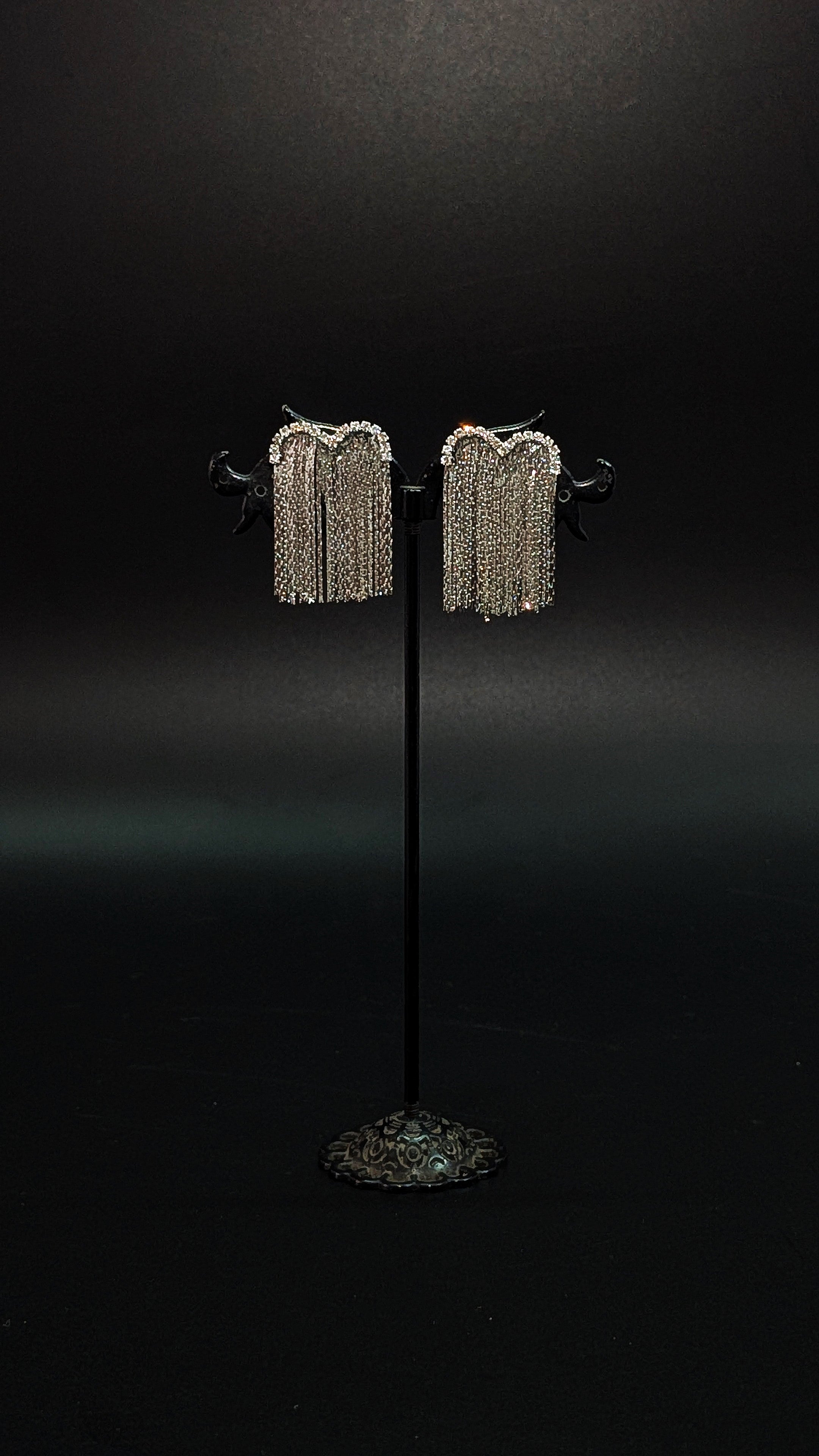 Silver Rhinestone Fringe Statement Earrings – Glamorous Party & Night Wear