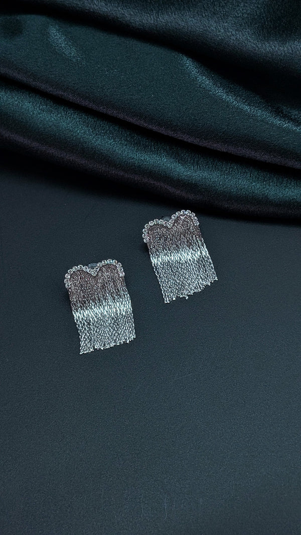 Silver Rhinestone Fringe Statement Earrings – Glamorous Party & Night Wear