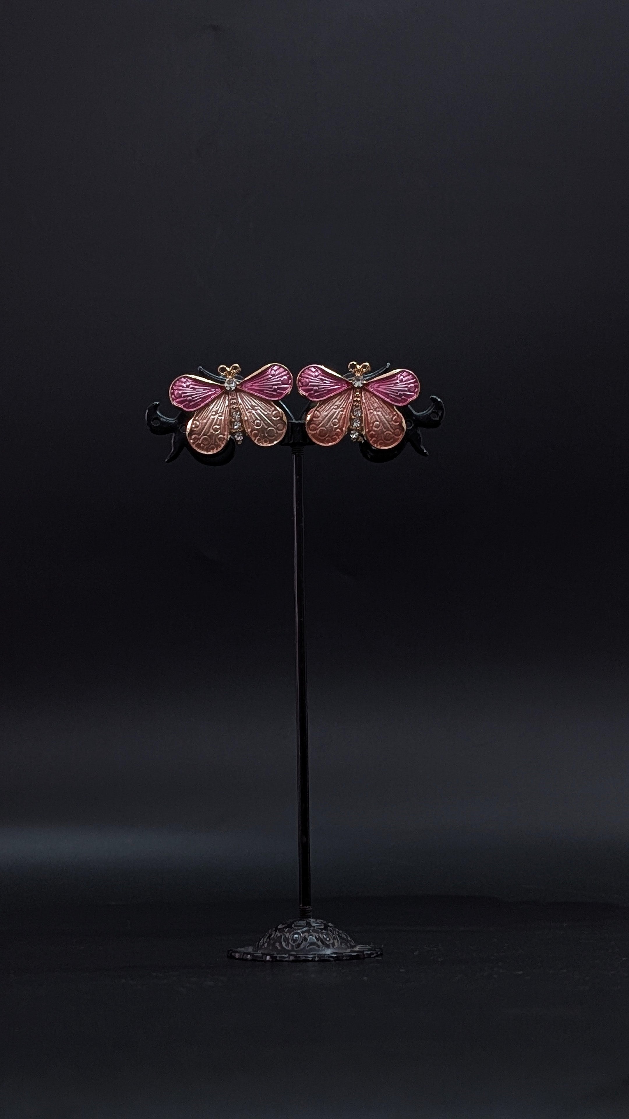 Pink Butterfly Enamel Stud Earrings