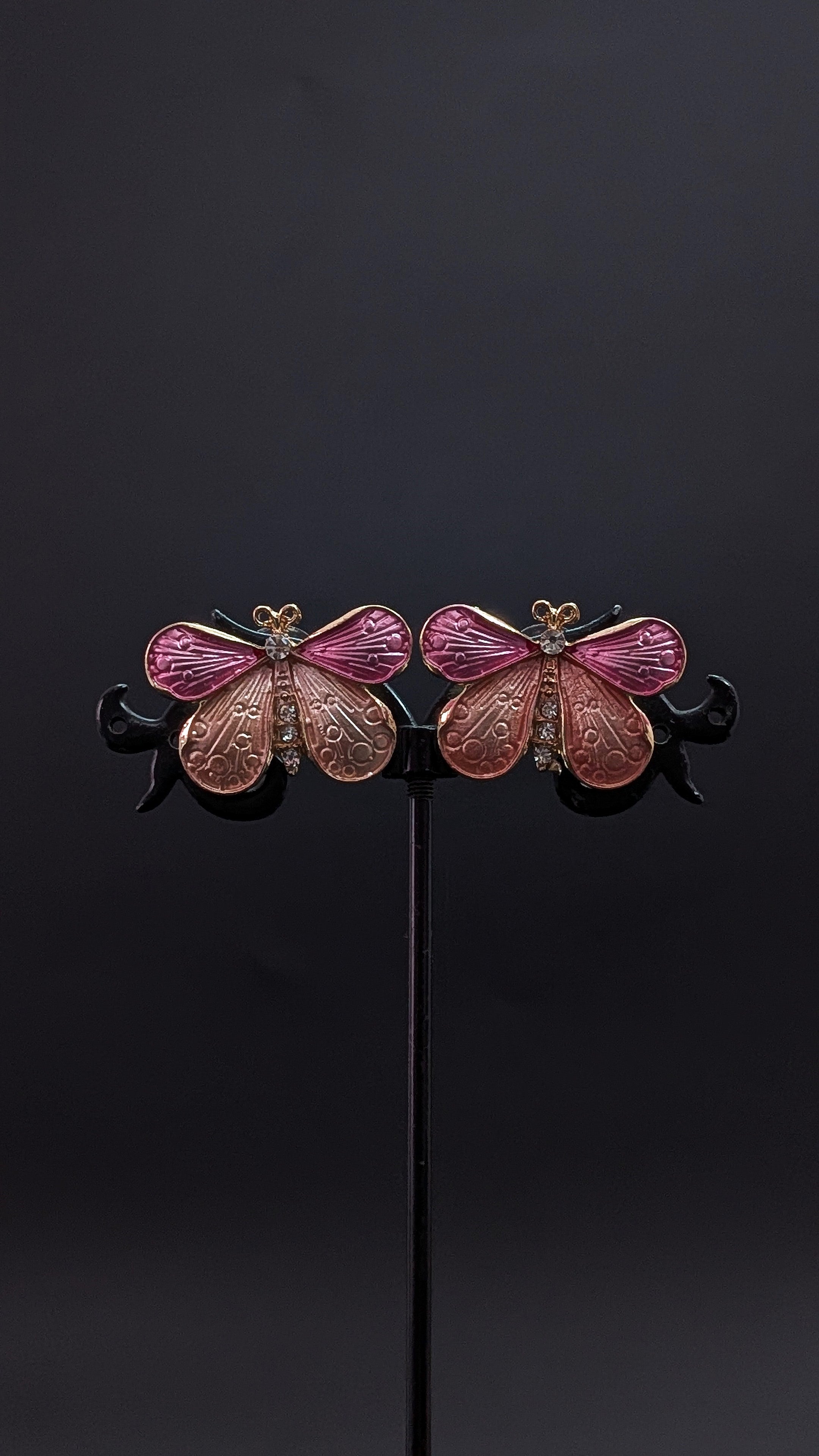 Pink Butterfly Enamel Stud Earrings