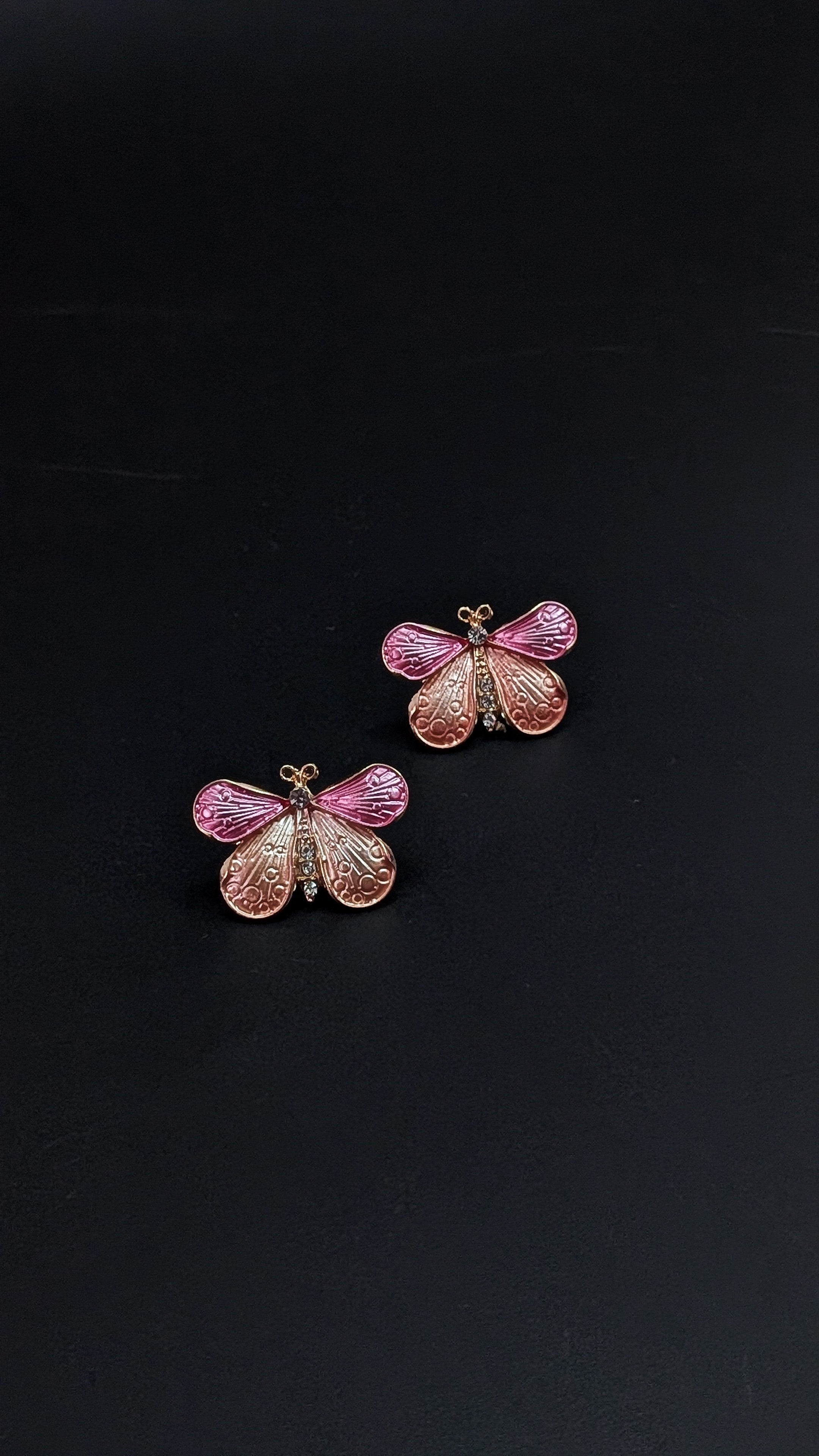Pink Butterfly Enamel Stud Earrings