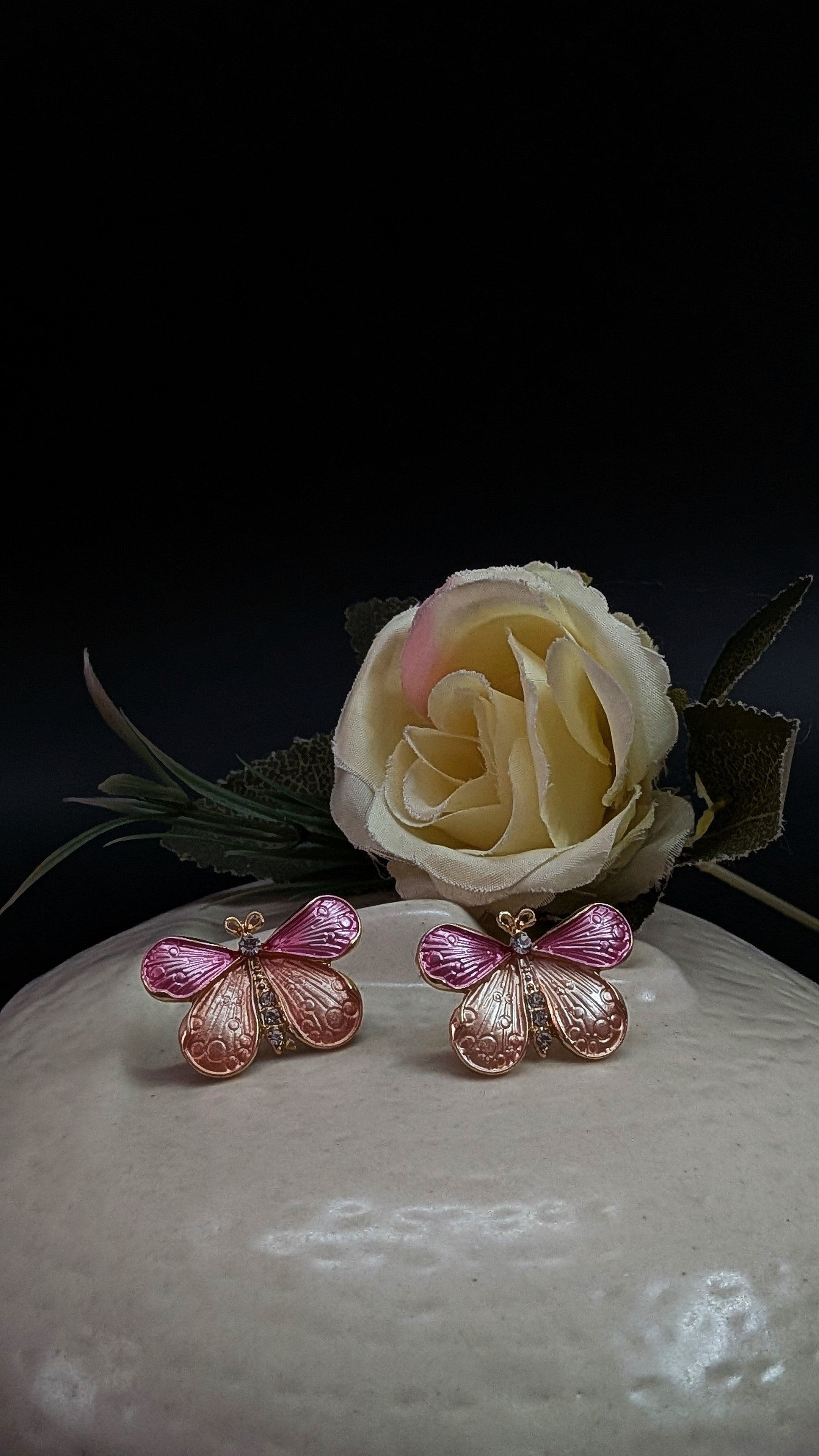 Pink Butterfly Enamel Stud Earrings