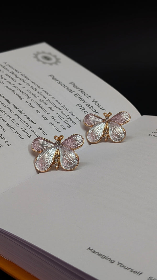 White Butterfly Enamel Stud Earrings