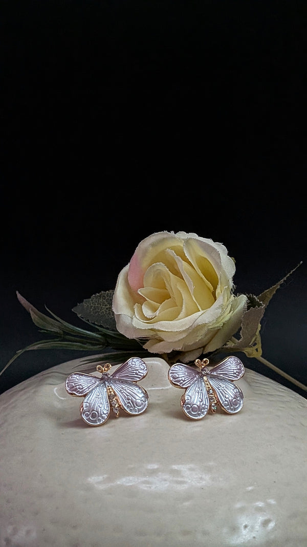 White Butterfly Enamel Stud Earrings