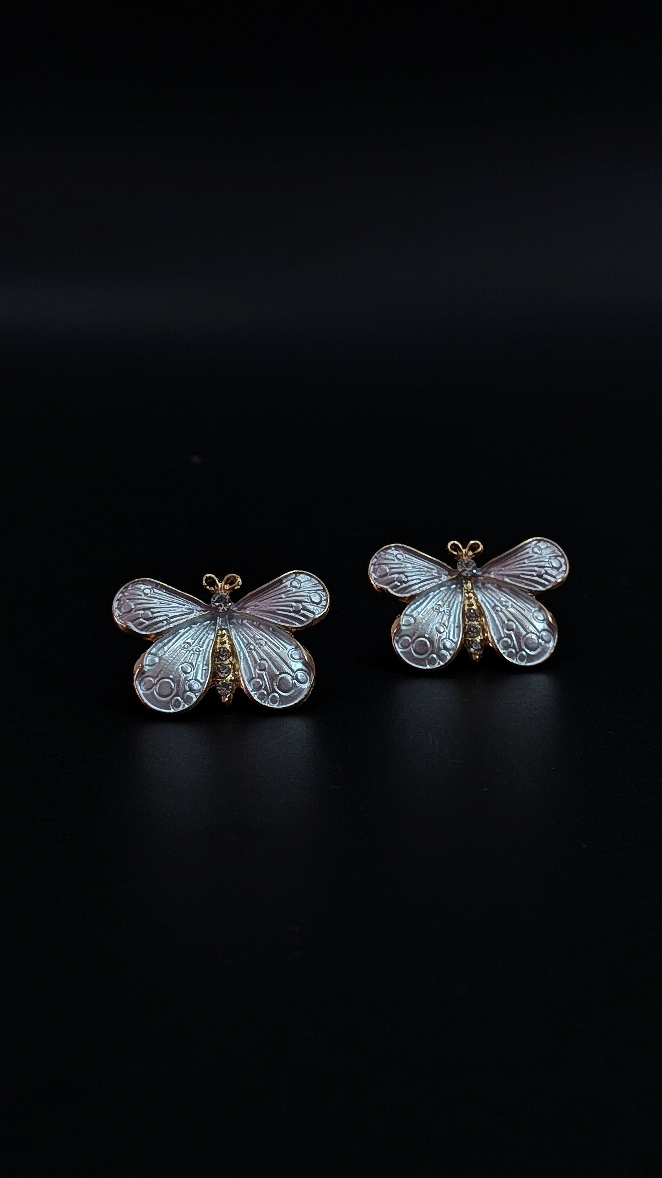 White Butterfly Enamel Stud Earrings