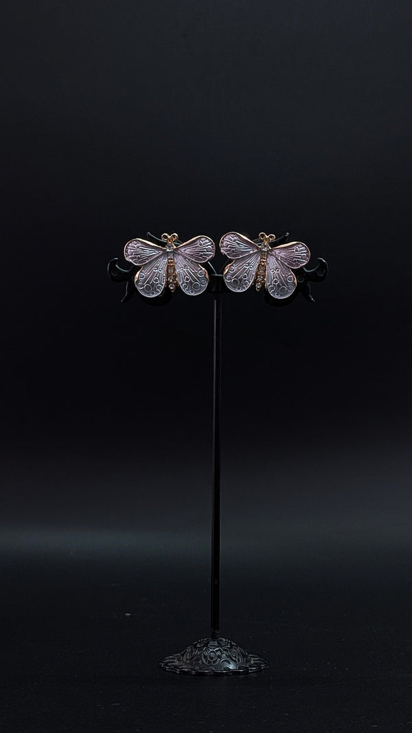 White Butterfly Enamel Stud Earrings