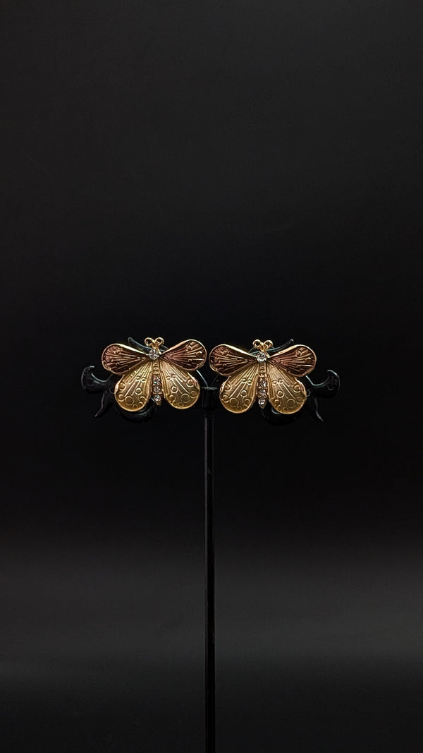 Golden Butterfly Enamel Stud Earrings