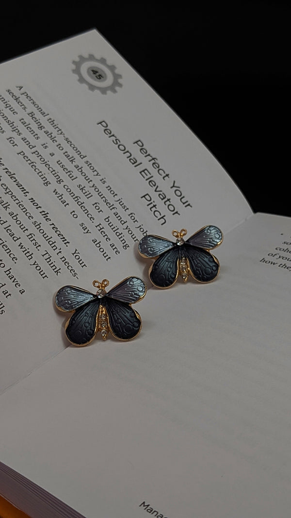 Grey Butterfly Enamel Stud Earrings