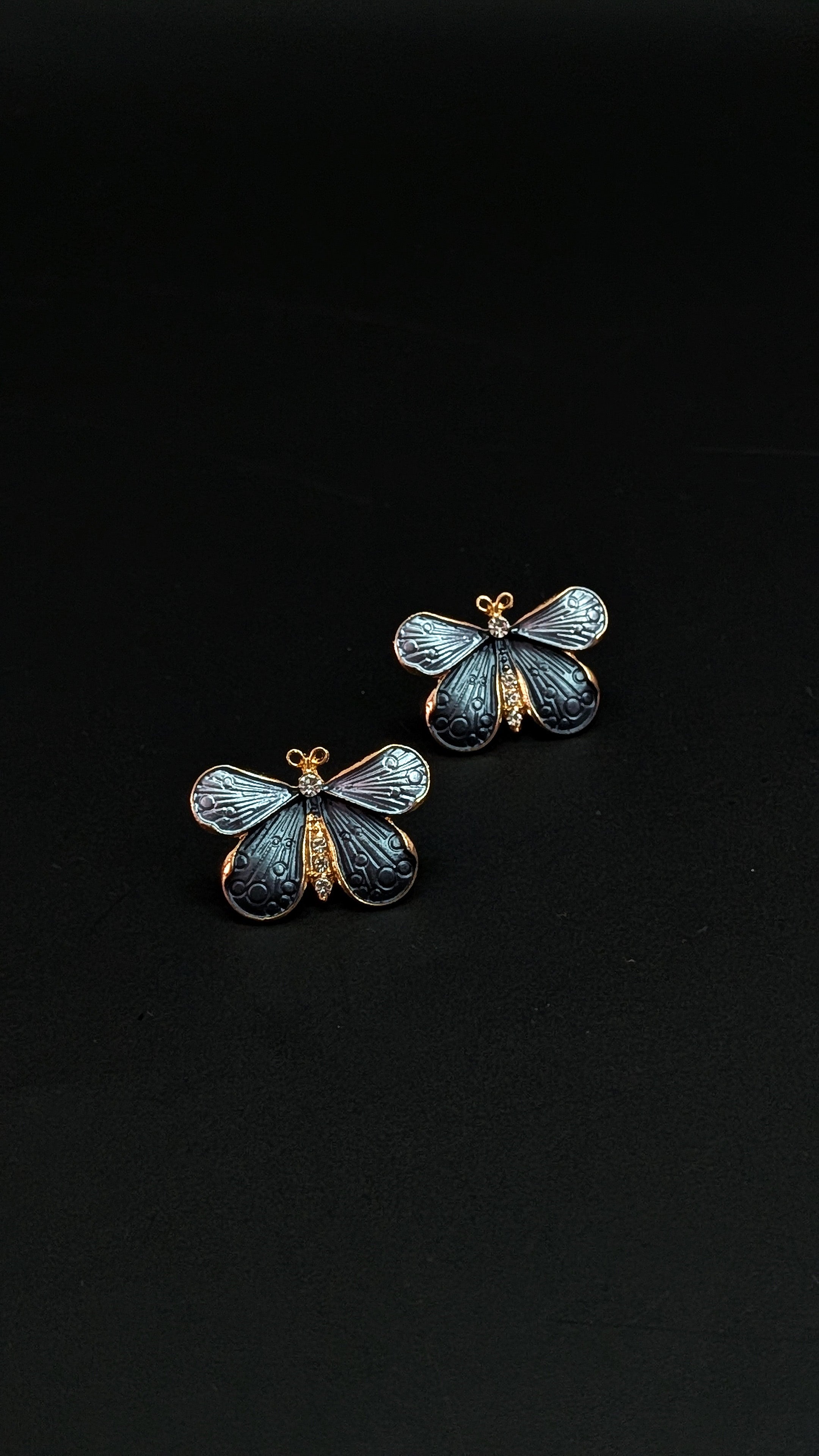 Grey Butterfly Enamel Stud Earrings