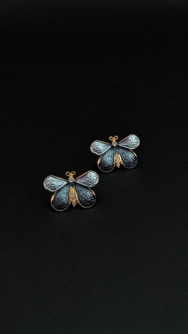 Grey Butterfly Enamel Stud Earrings