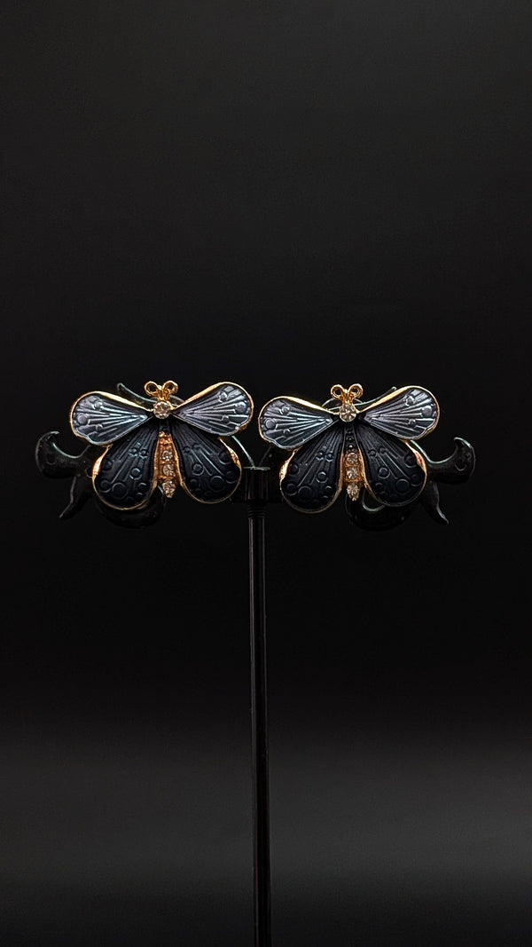 Grey Butterfly Enamel Stud Earrings