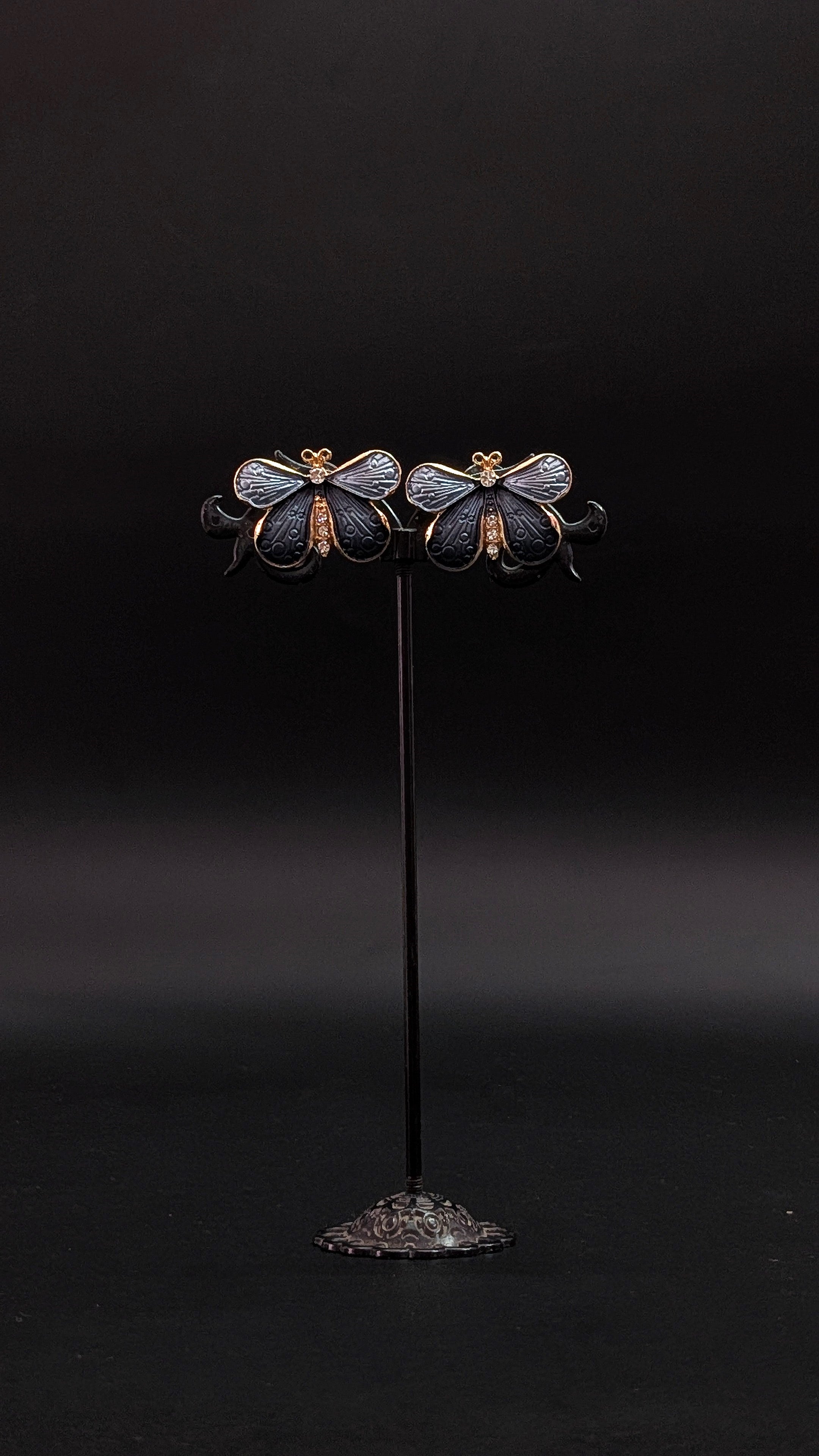 Grey Butterfly Enamel Stud Earrings