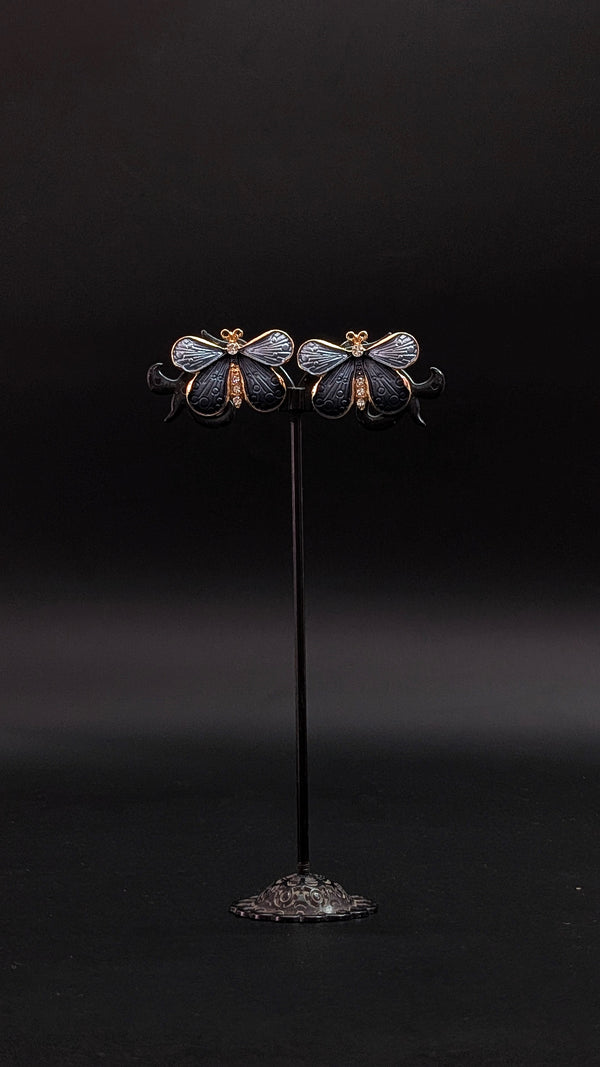 Grey Butterfly Enamel Stud Earrings